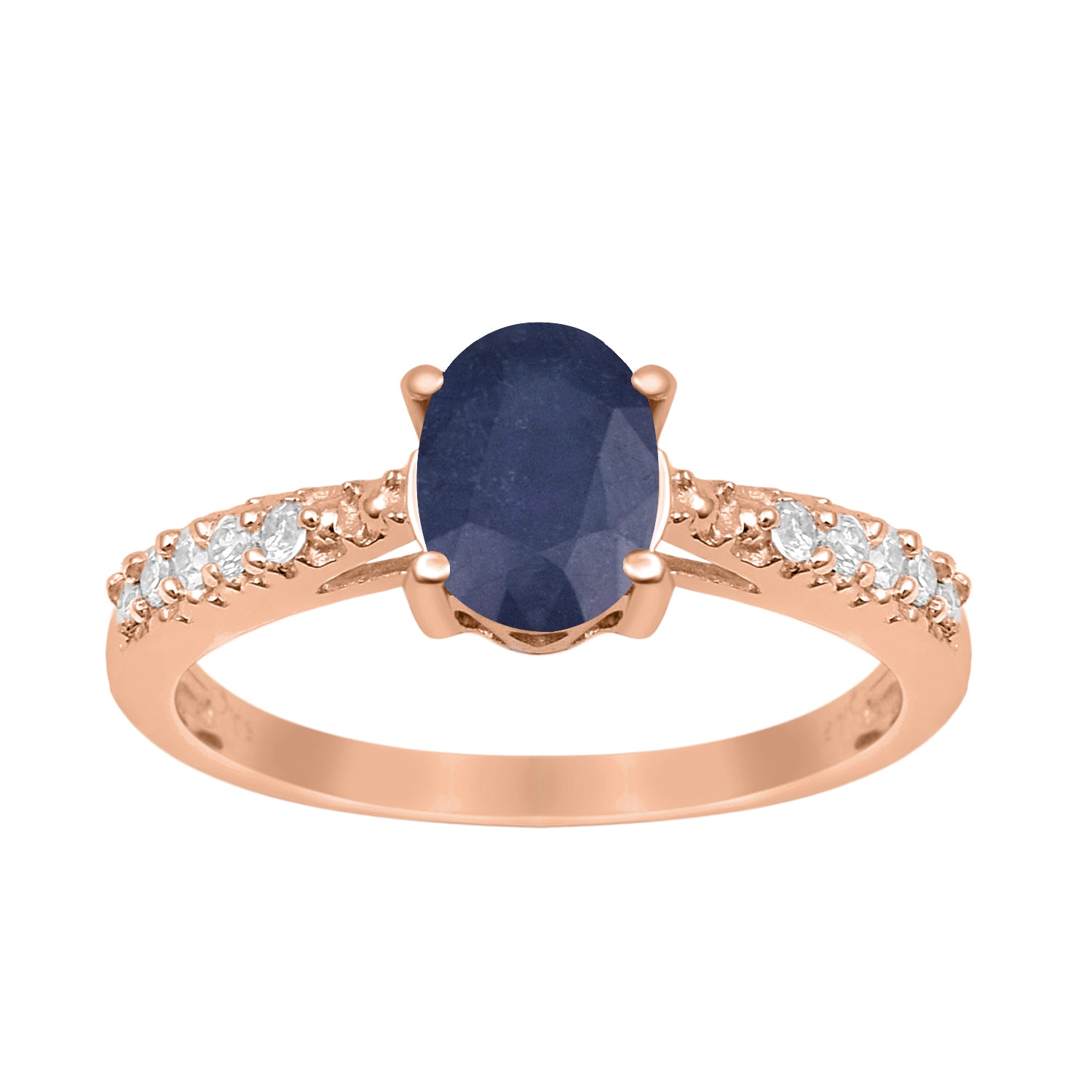 Blue Sapphire Oval Solitaire Accents Ring -Sterling Silver