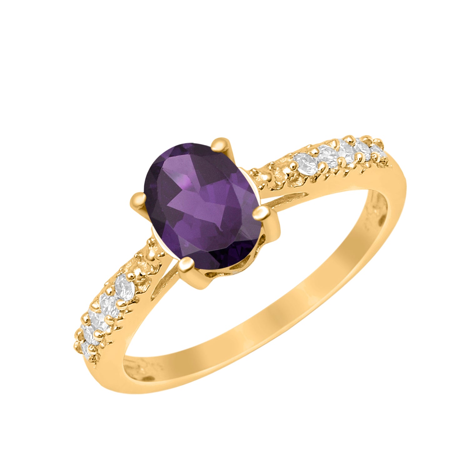 Amethyst Oval Solitaire Accents Ring -Sterling Silver