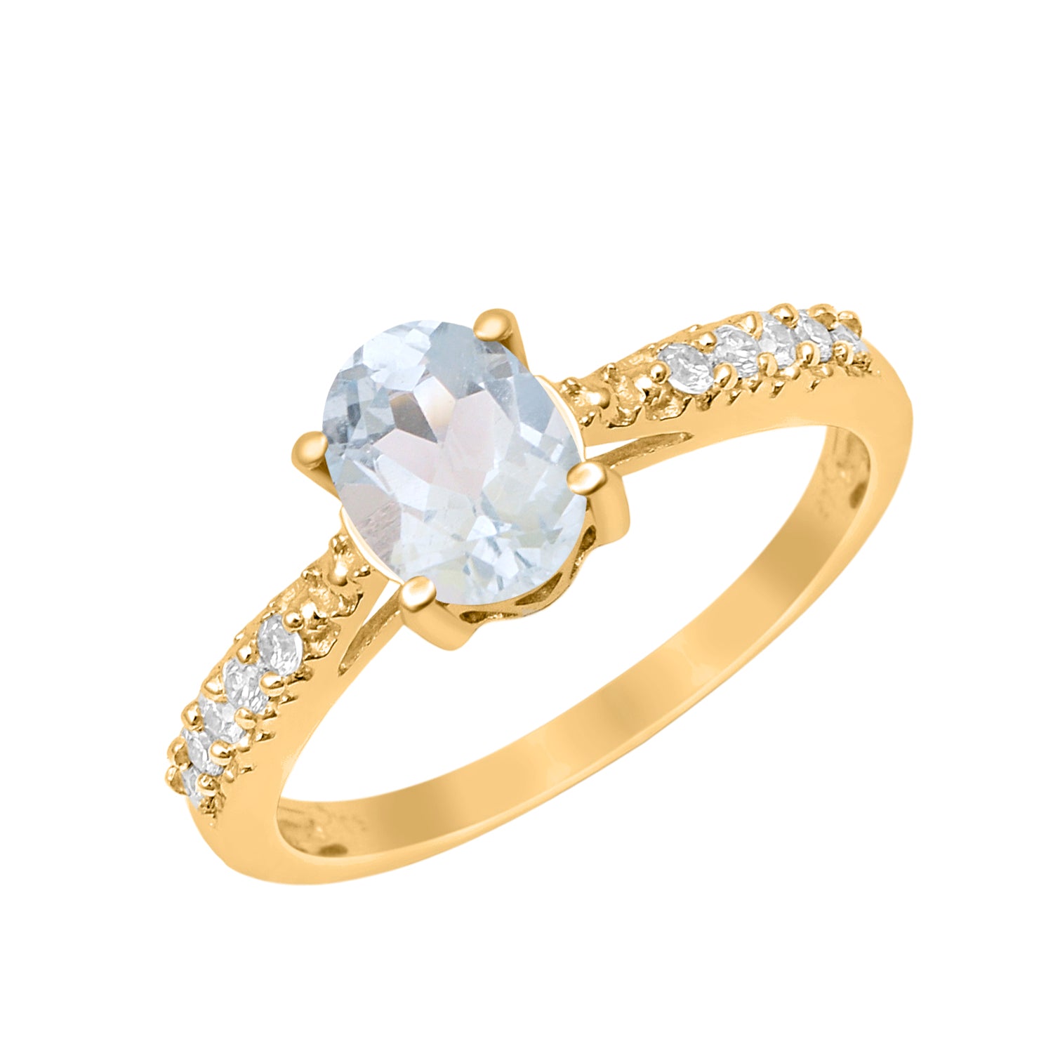 Aquamarine Oval Solitaire Accents Ring -Sterling Silver