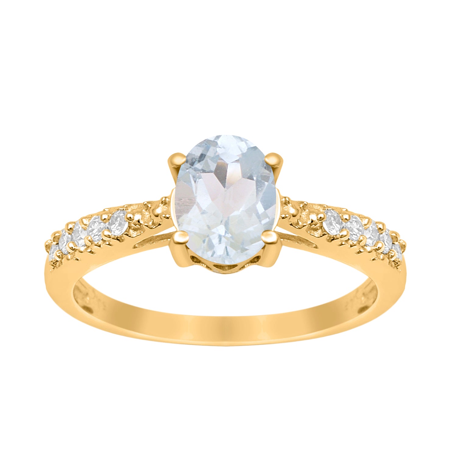 Aquamarine Oval Solitaire Accents Ring -Sterling Silver