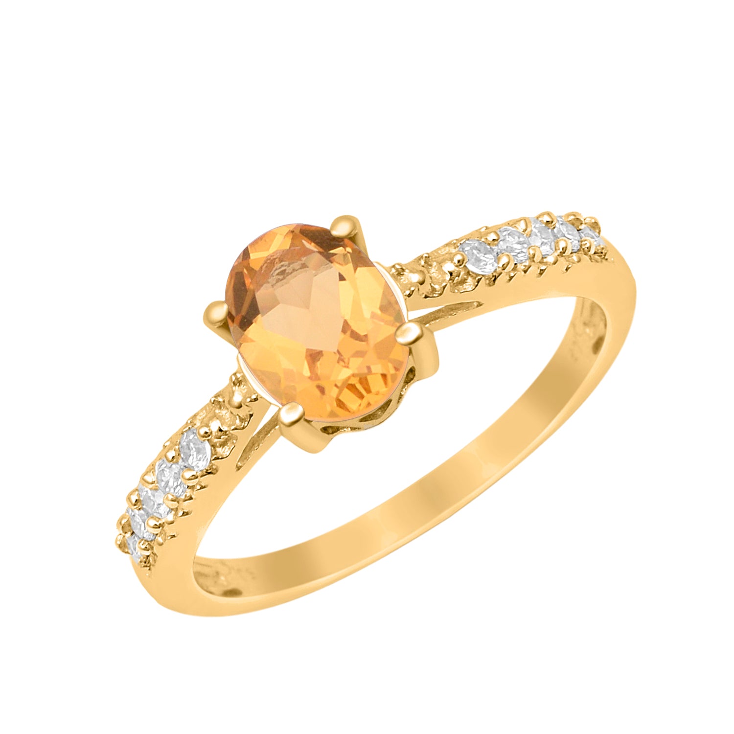 Citrine Oval Solitaire Accents Ring -Sterling Silver