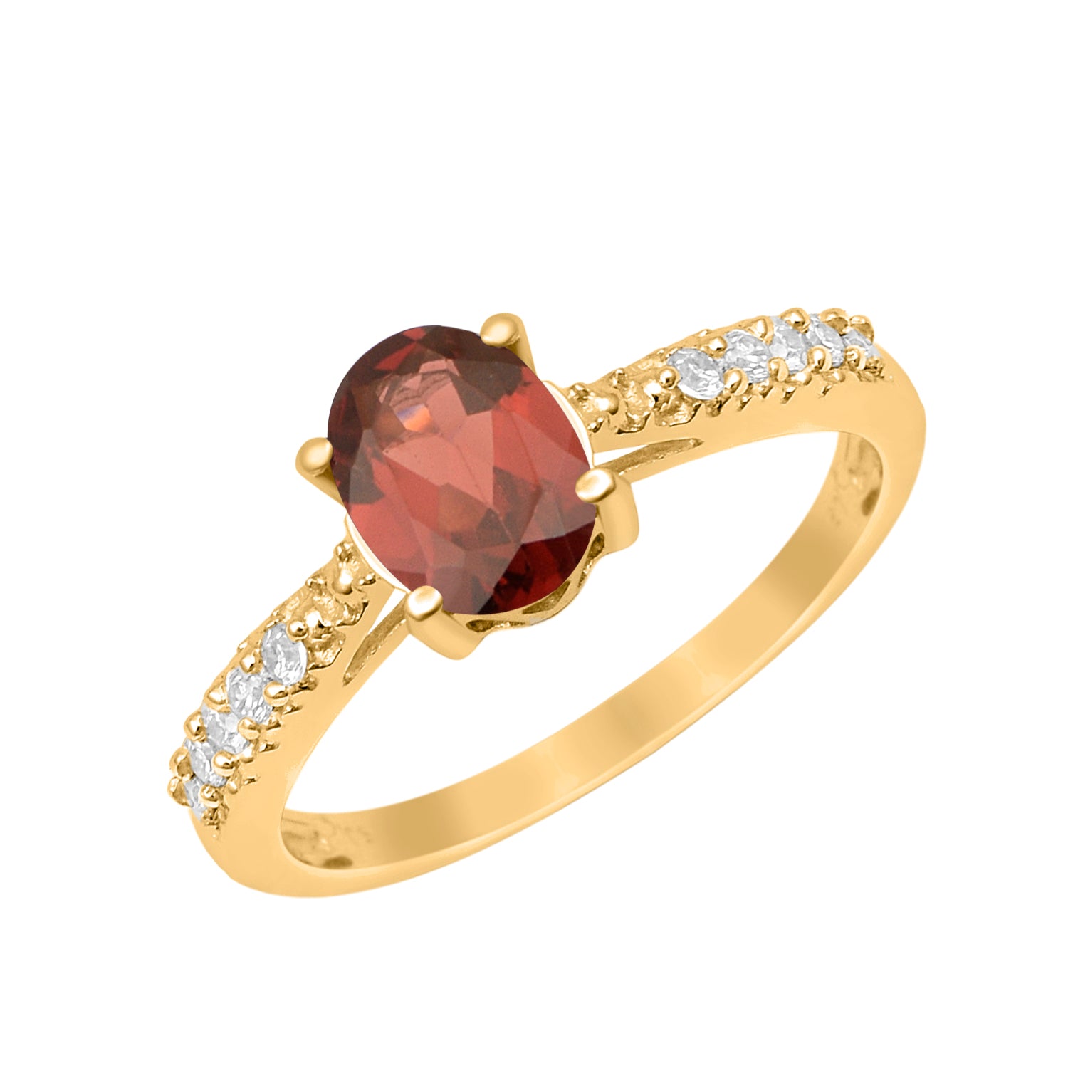 Garnet Oval Solitaire Accents Ring -Sterling Silver