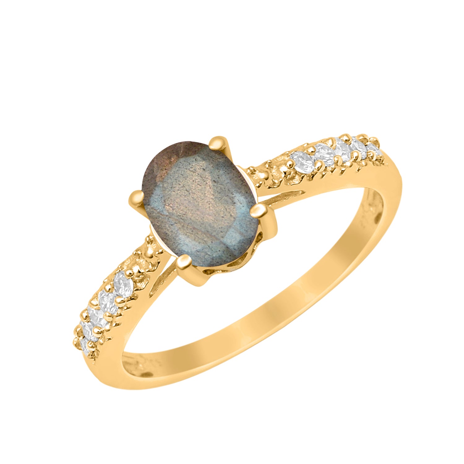 Labradorite Oval Solitaire Accents Ring -Sterling Silver