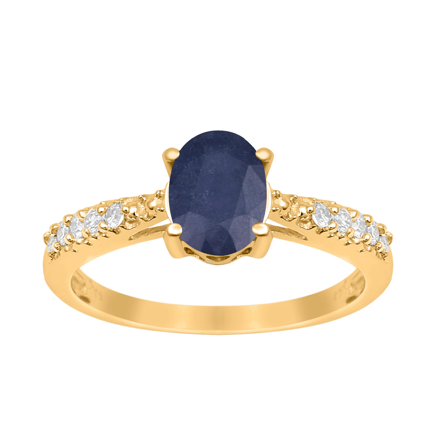 Blue Sapphire Oval Solitaire Accents Ring -Sterling Silver