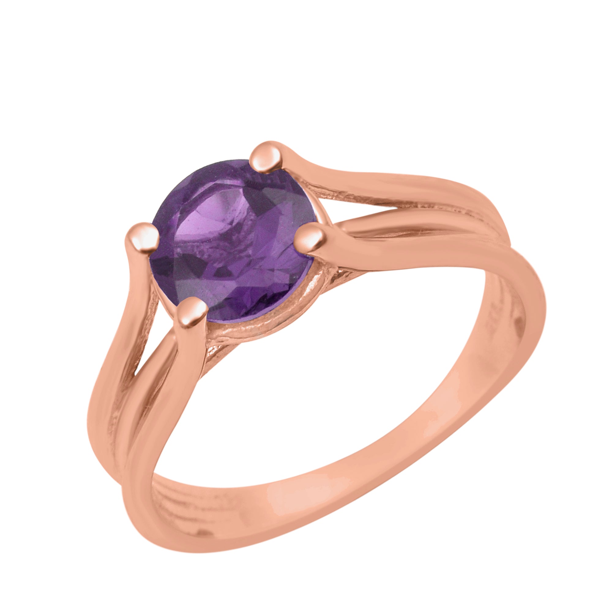 Amethyst Round 8mm Solitaire Ring - Sterling Silver