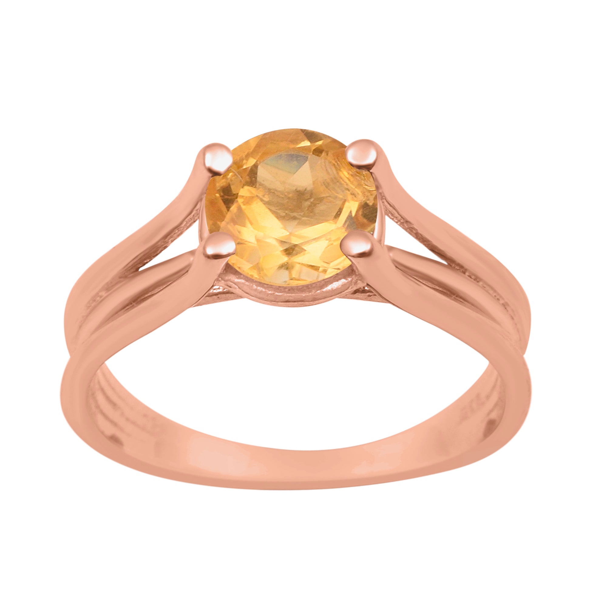 Citrine Round 8mm Solitaire Ring - Sterling Silver