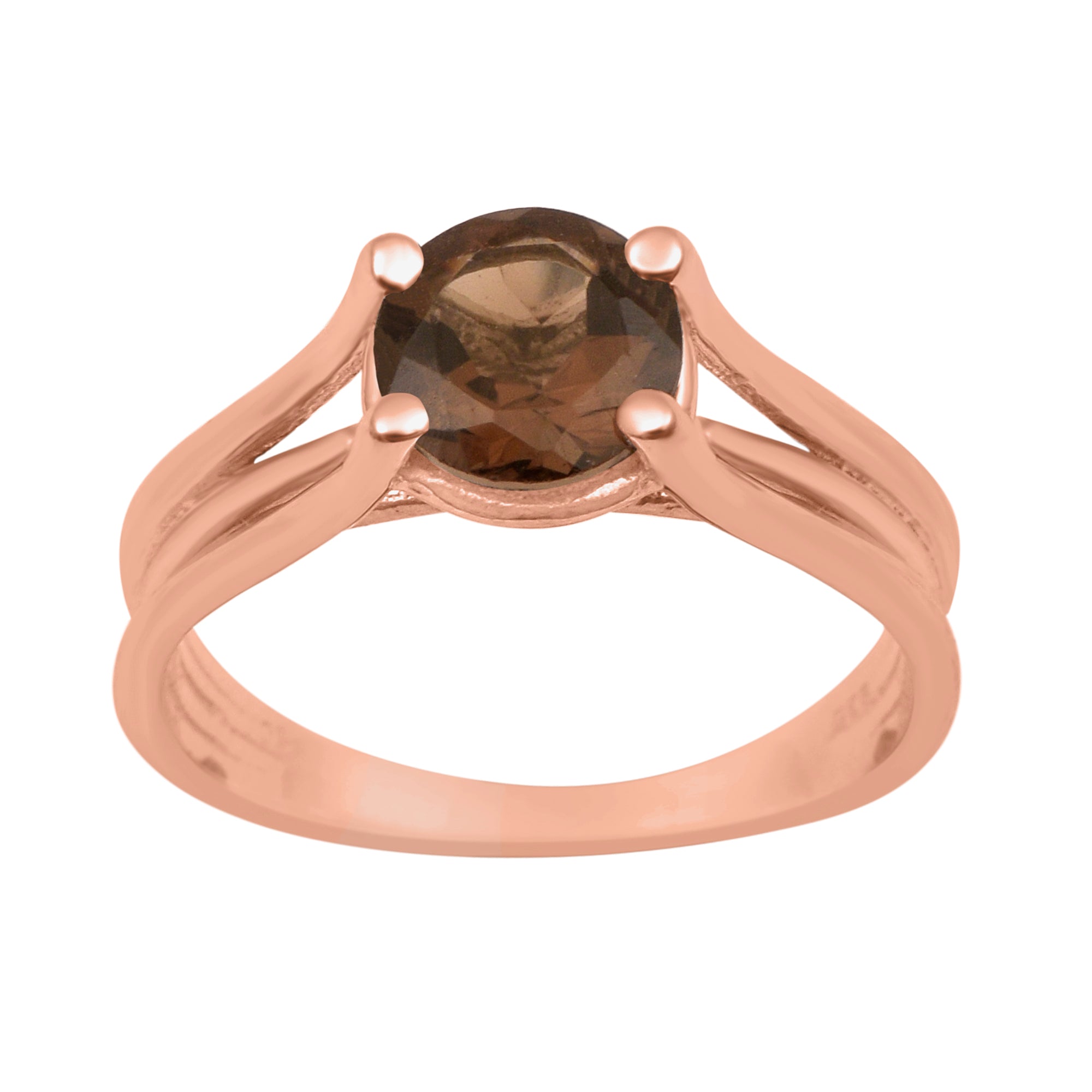 Smoky Quartz Round 8mm Solitaire Ring - Sterling Silver