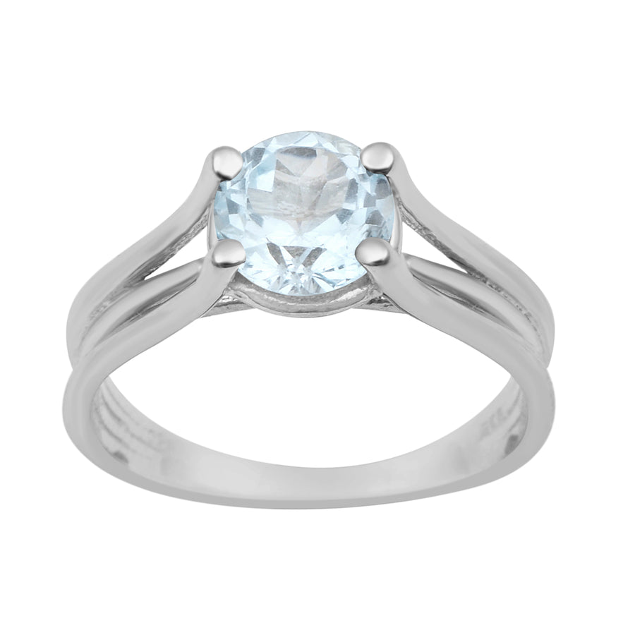 Aquamarine Split Shank Solitaire Ring - Sterling Silver