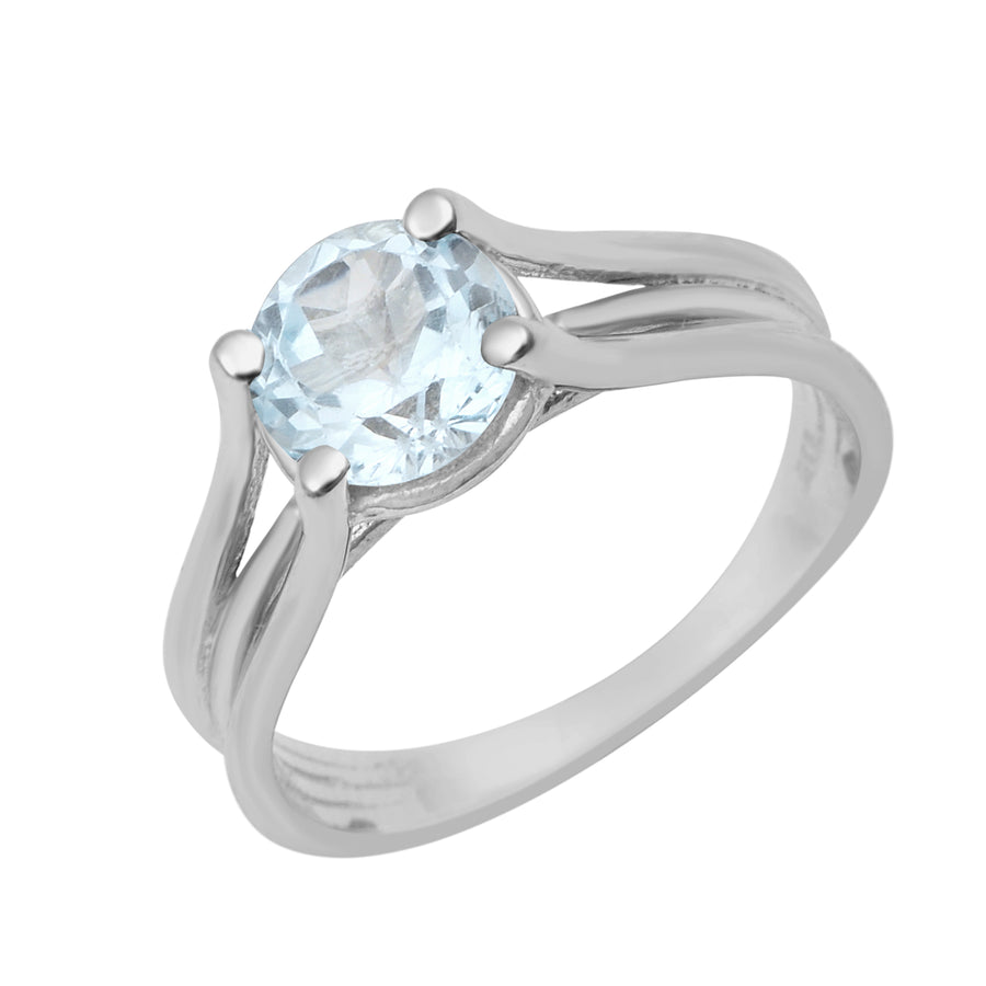 Aquamarine Split Shank Solitaire Ring - Sterling Silver