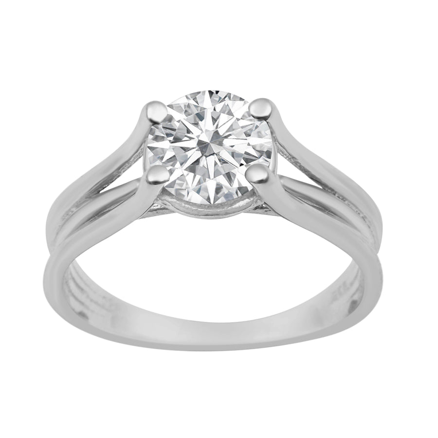 Moissanite Solitaire  Split Shank Ring - Sterling Silver