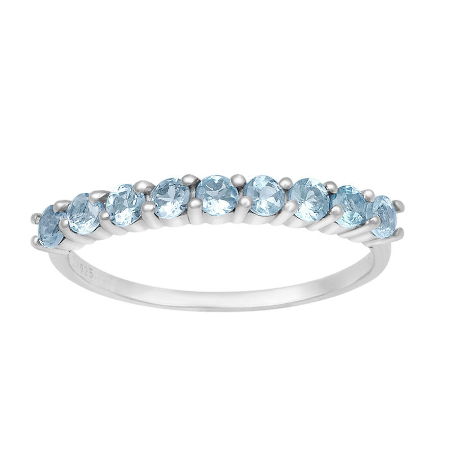 Aquamarine Round Half Eternity Ring- Sterling Silver