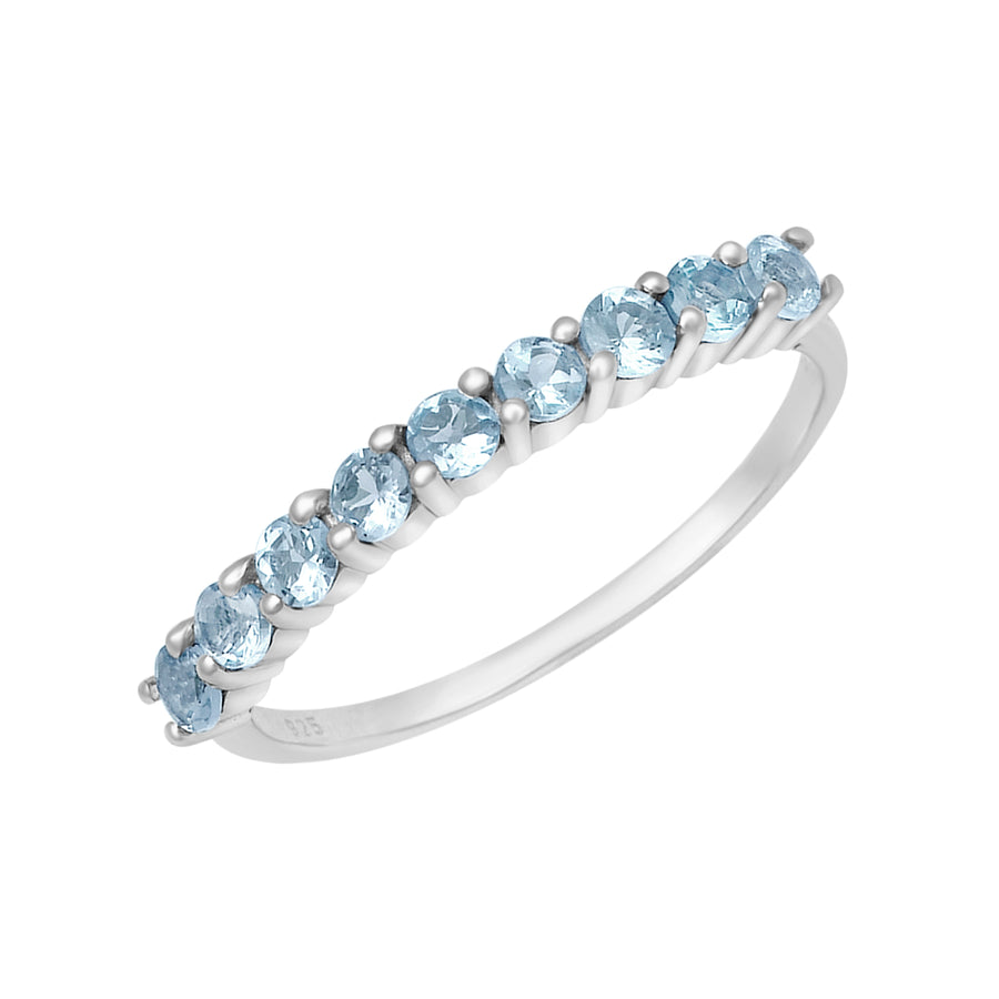 Aquamarine Round Half Eternity Ring- Sterling Silver