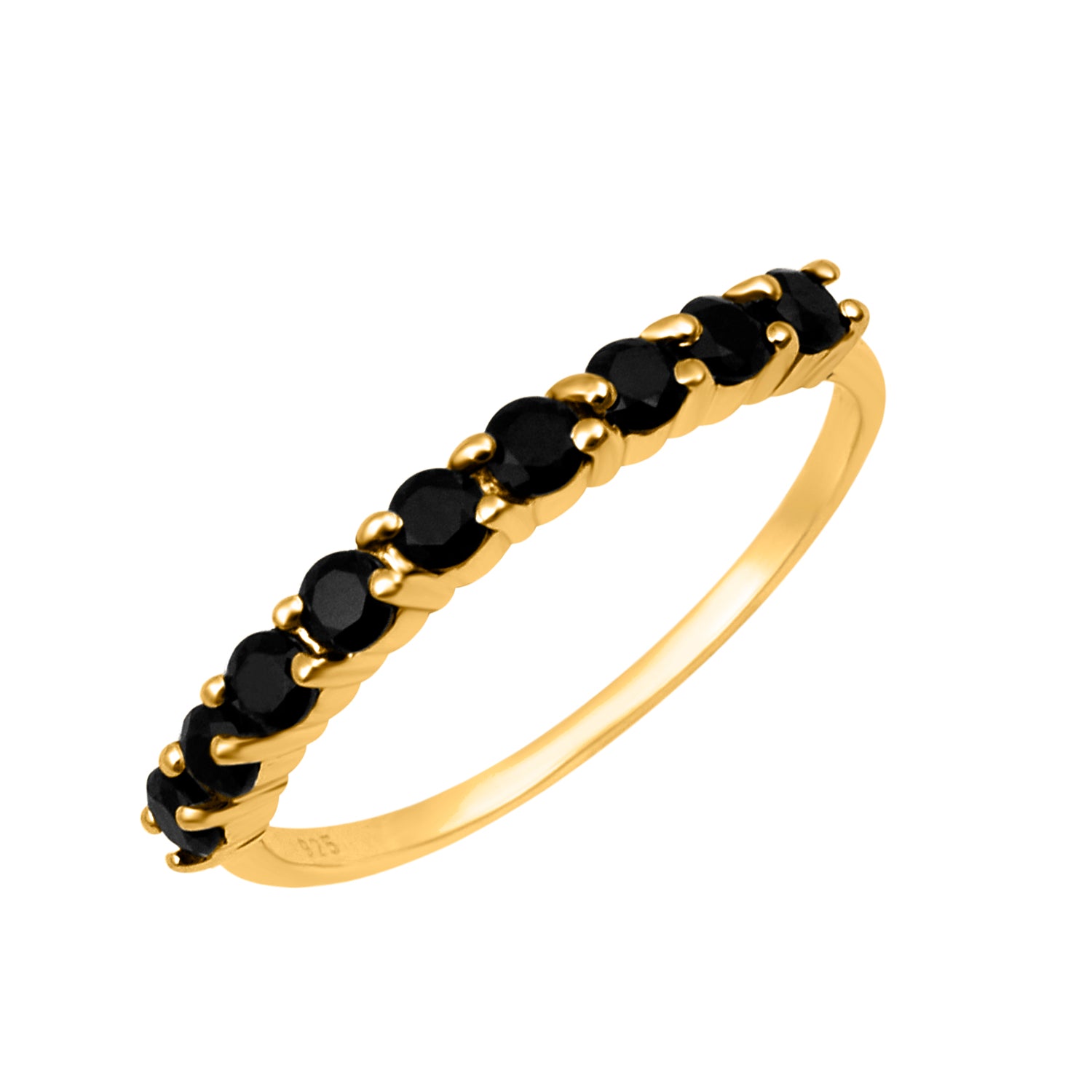 Black Spinel Halt Eternity Stackable Ring - Sterling Silver