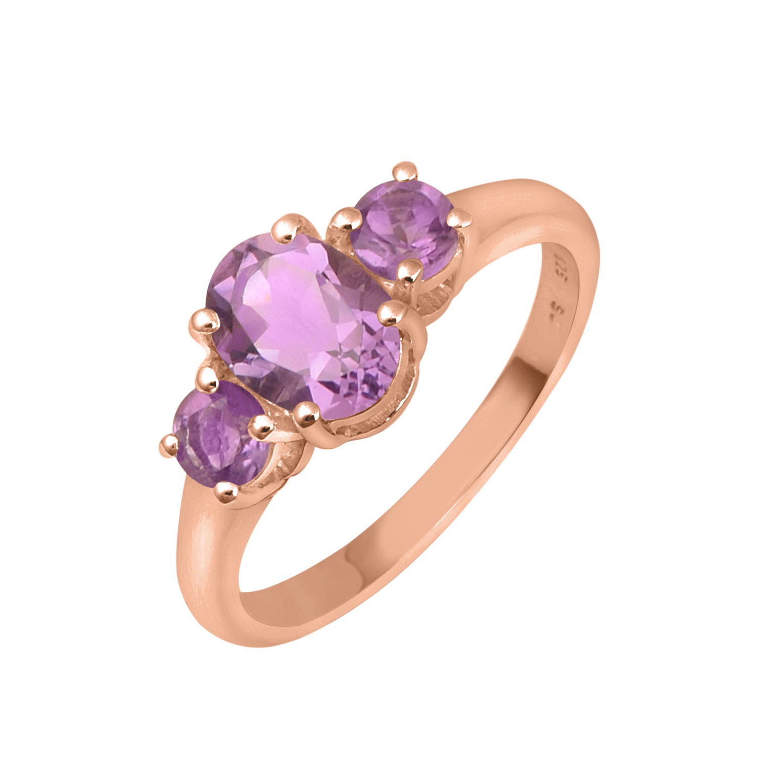 Amethyst Three-Stone Ring -Sterling Silver