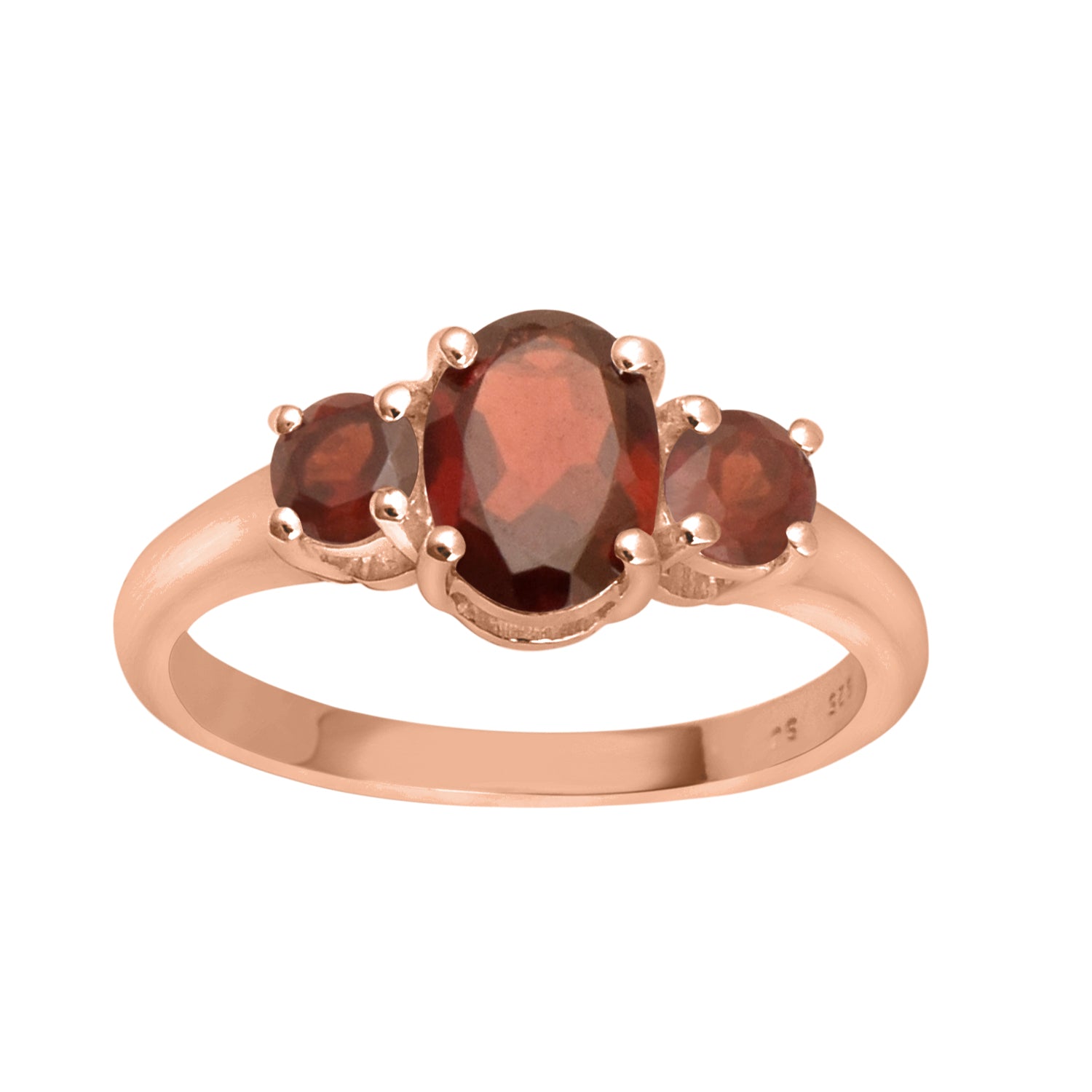Garnet Three-Stone Ring -Sterling Silver