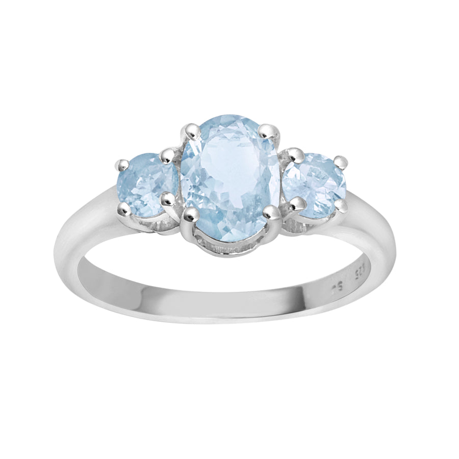 Aquamarine Three Stone Anniversary Ring - Sterling Silver
