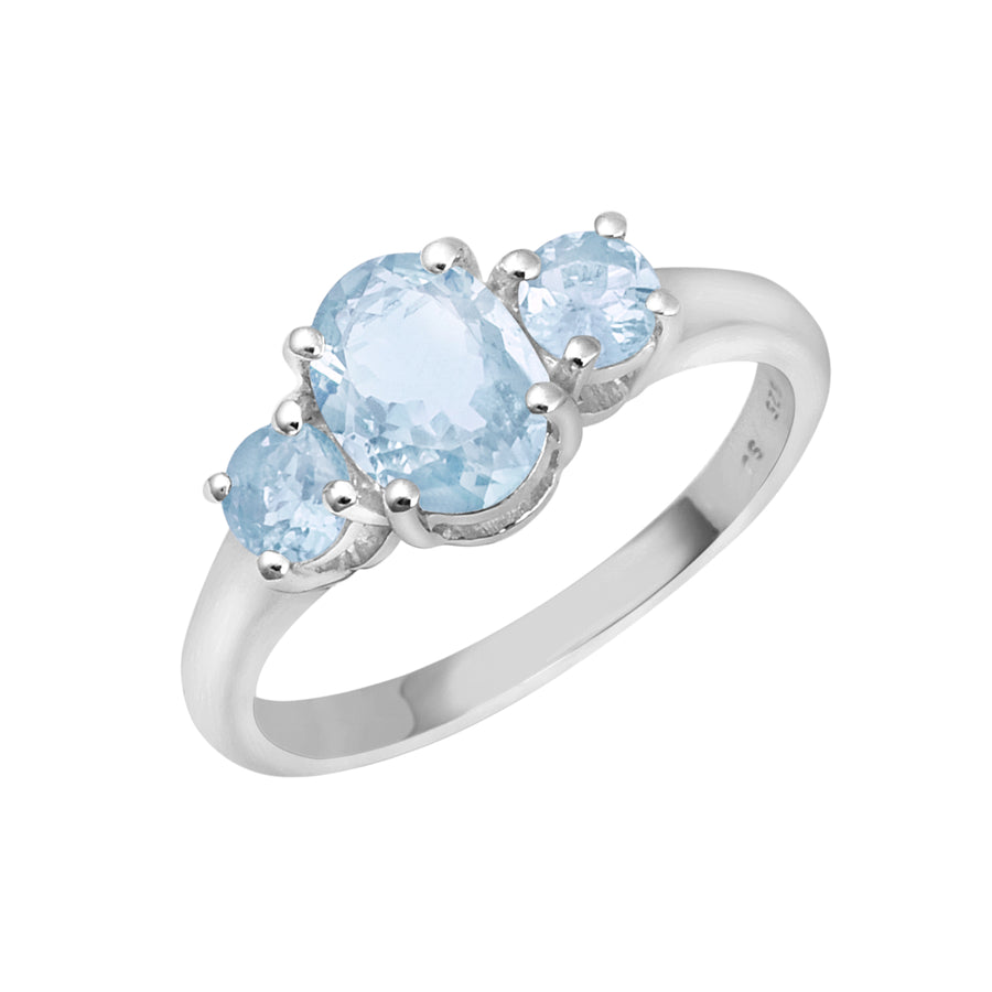 Aquamarine Three Stone Anniversary Ring - Sterling Silver