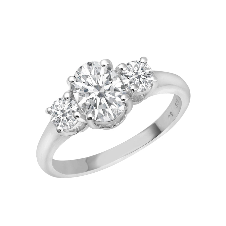 Moissanite Three-Stone Engagement Ring - Sterling Silver