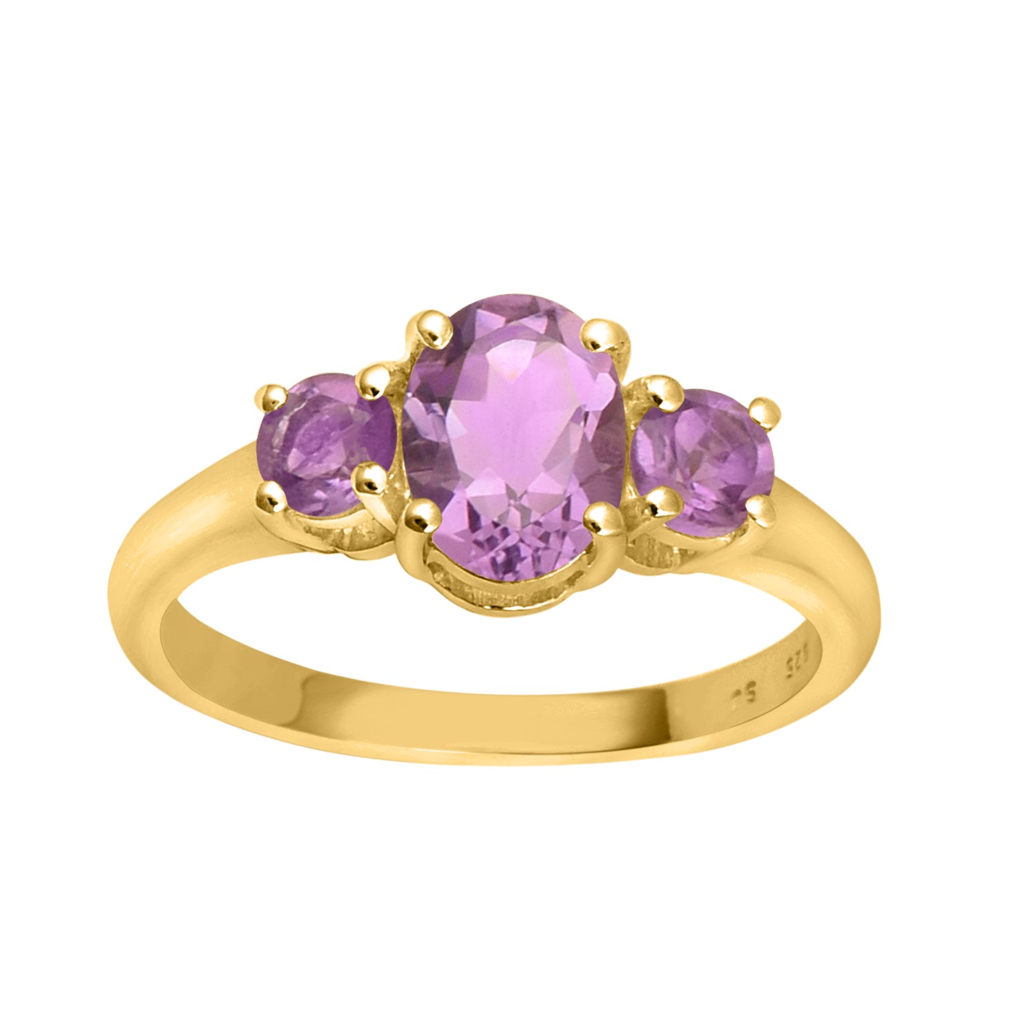 Amethyst Three-Stone Ring -Sterling Silver