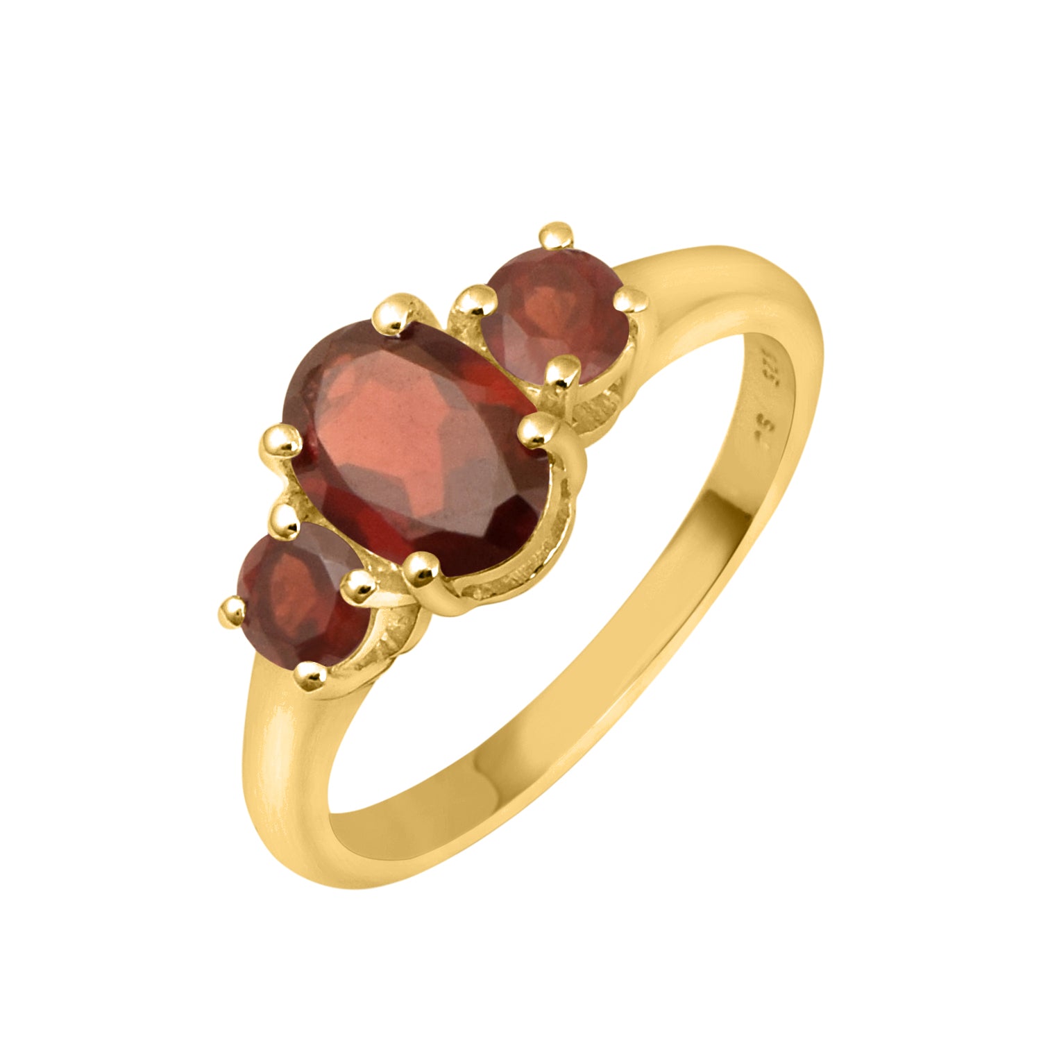 Garnet Three-Stone Ring -Sterling Silver