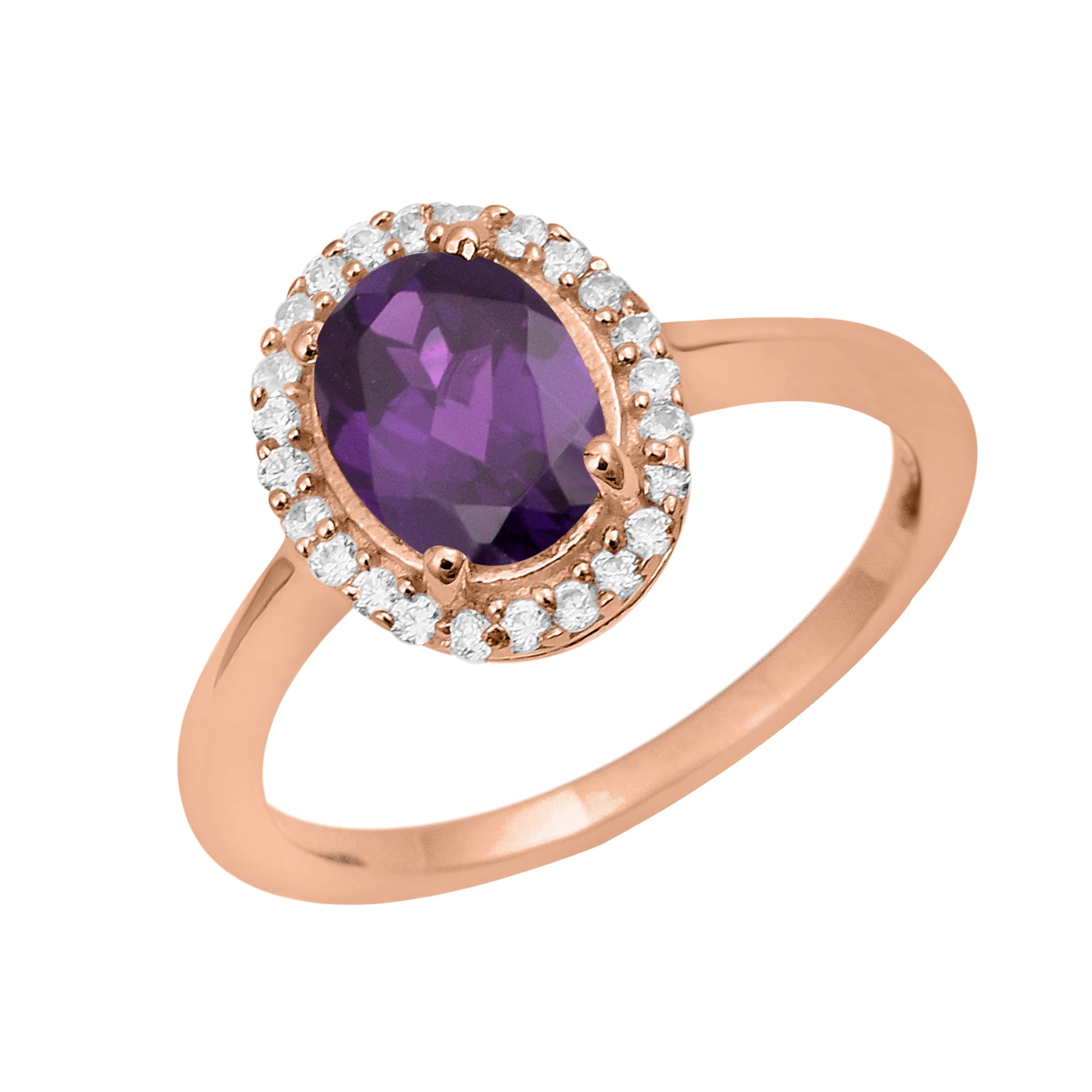 Amethyst Oval Solitaire Halo Ring - Sterling Silver