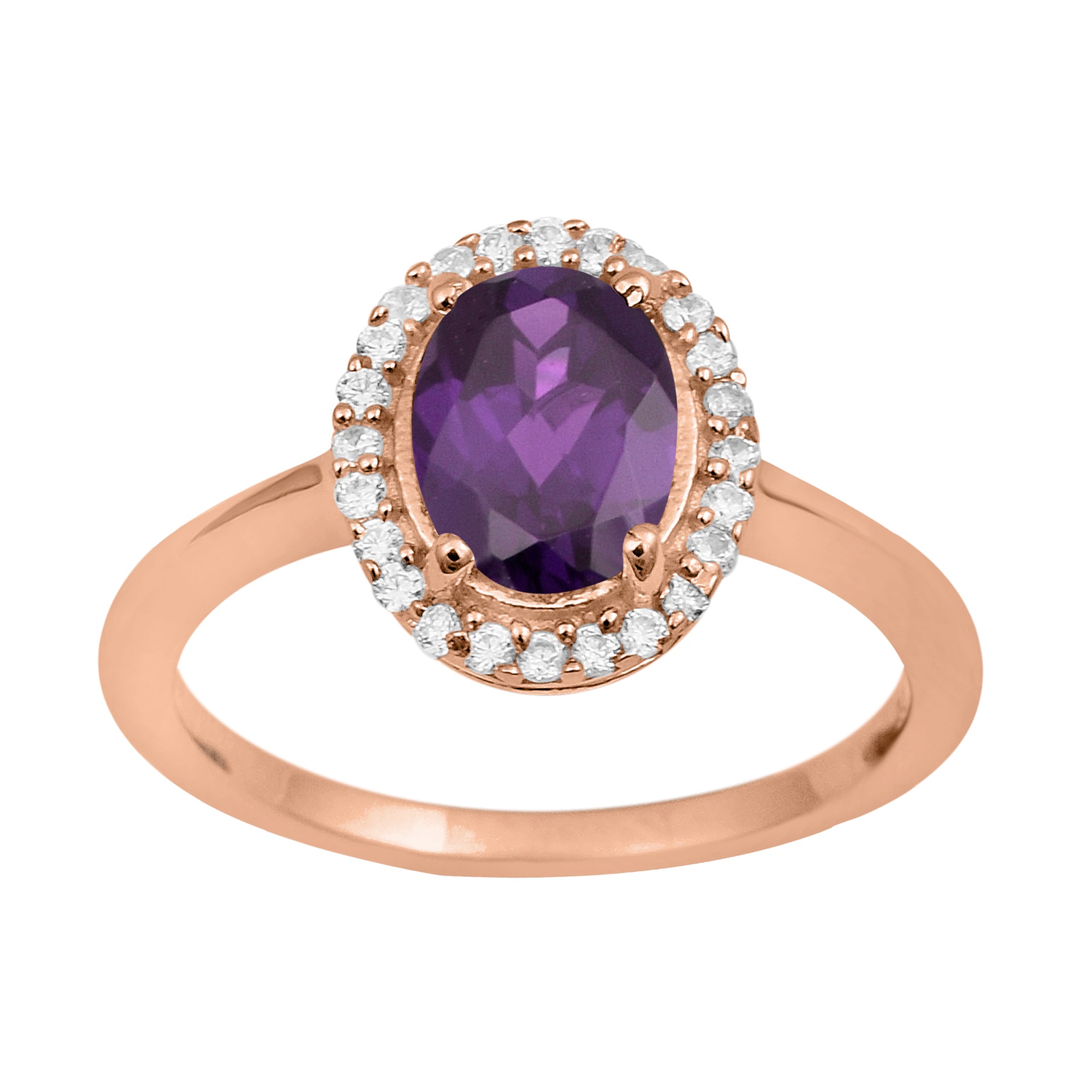 Amethyst Oval Solitaire Halo Ring - Sterling Silver