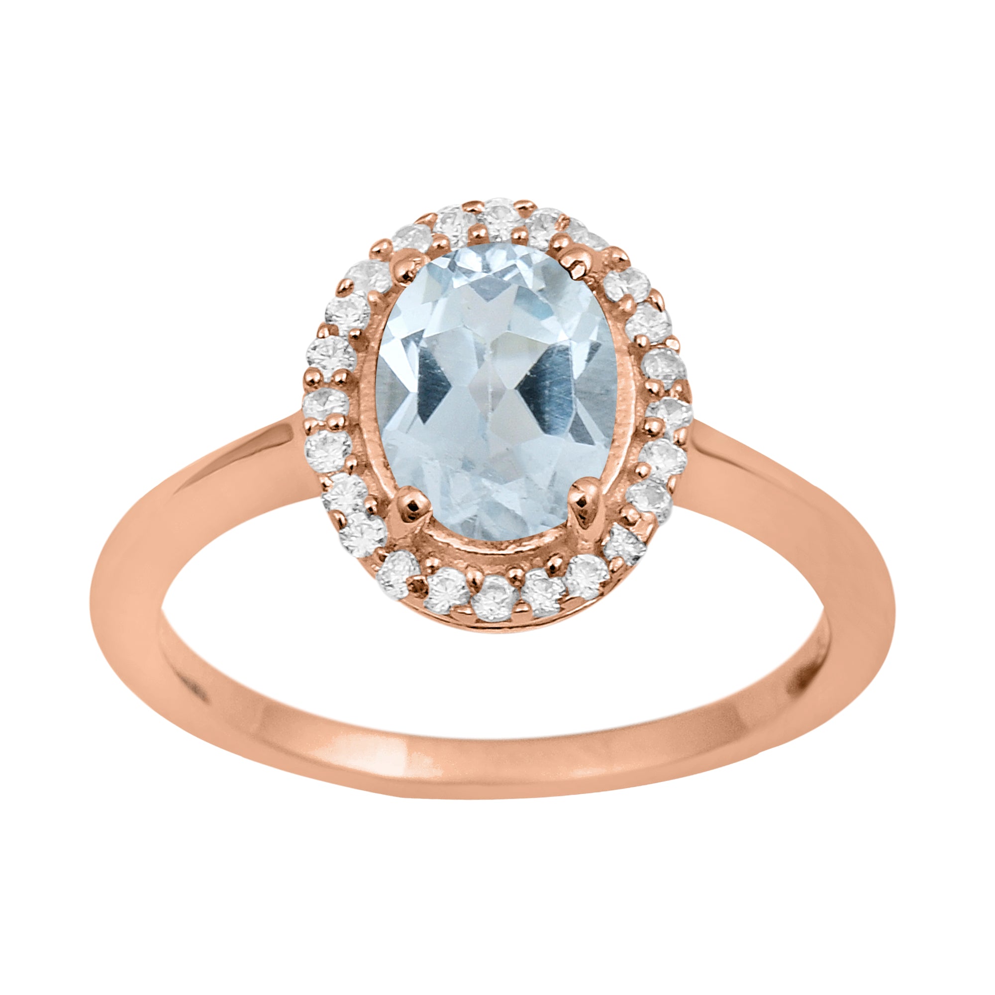 Aquamarine Oval Solitaire Halo Ring - Sterling Silver
