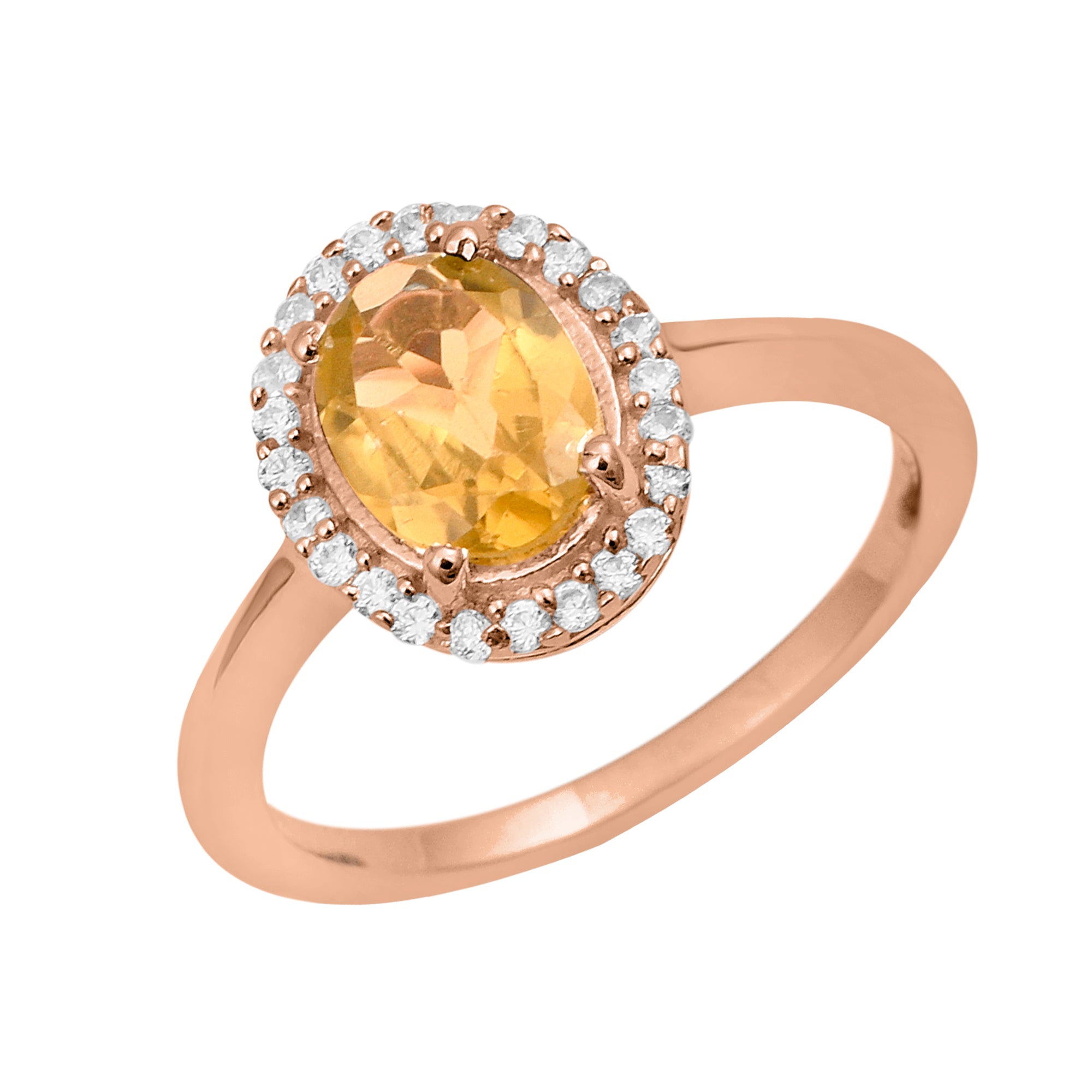 Citrine Oval Solitaire Halo Ring - Sterling Silver