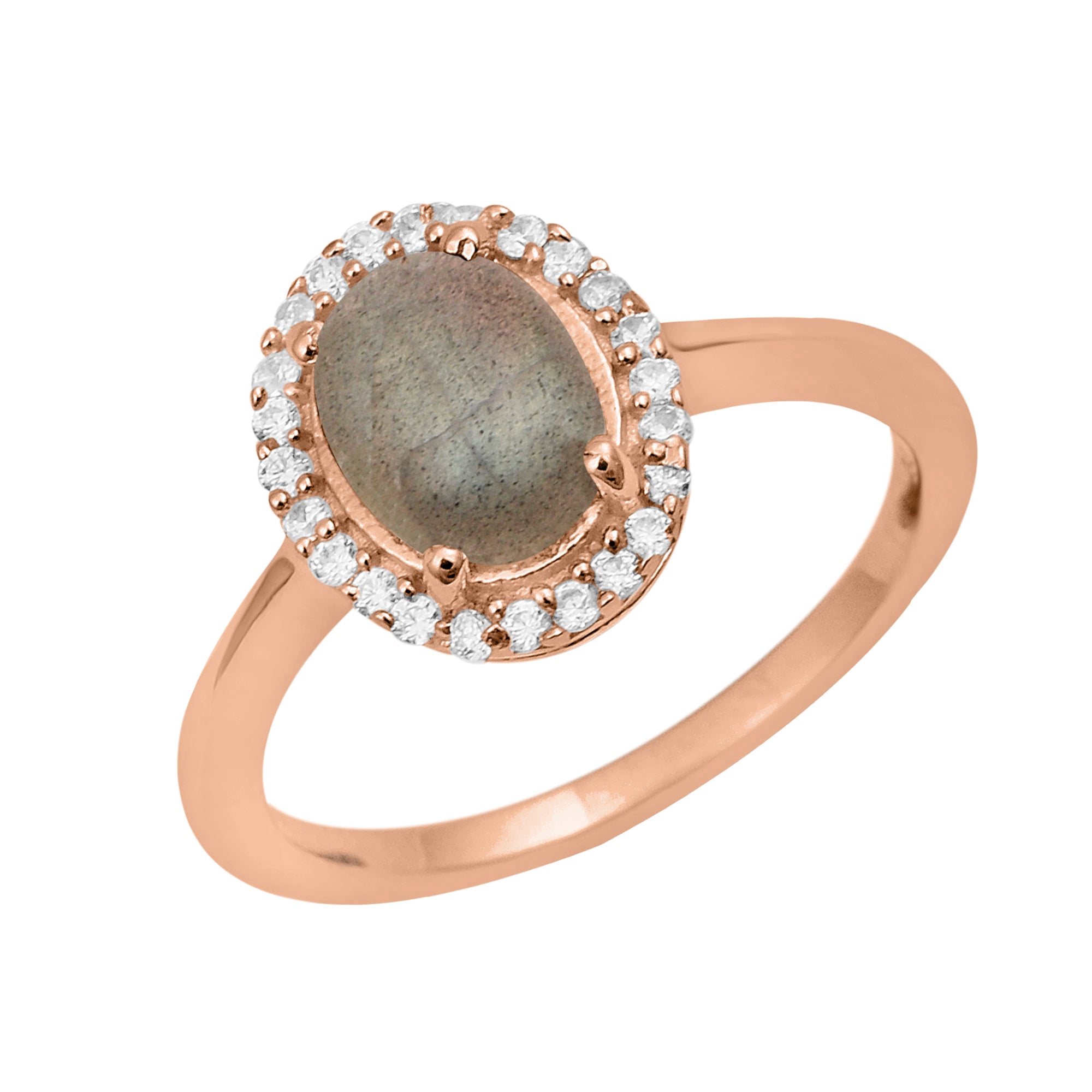 Labradorite Oval Solitaire Halo Ring - Sterling Silver