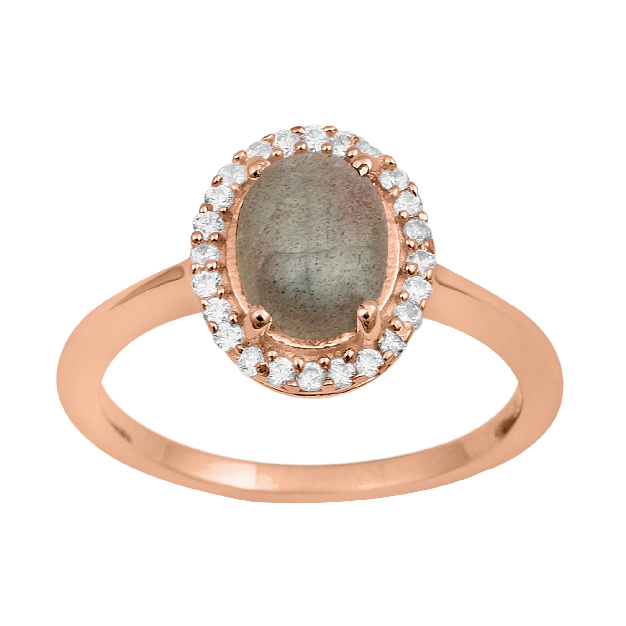 Labradorite Oval Solitaire Halo Ring - Sterling Silver
