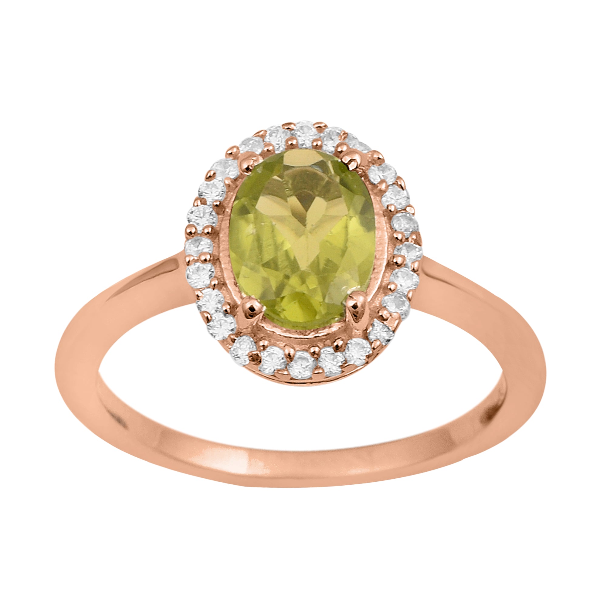 Peridot Oval Solitaire Halo Ring - Sterling Silver