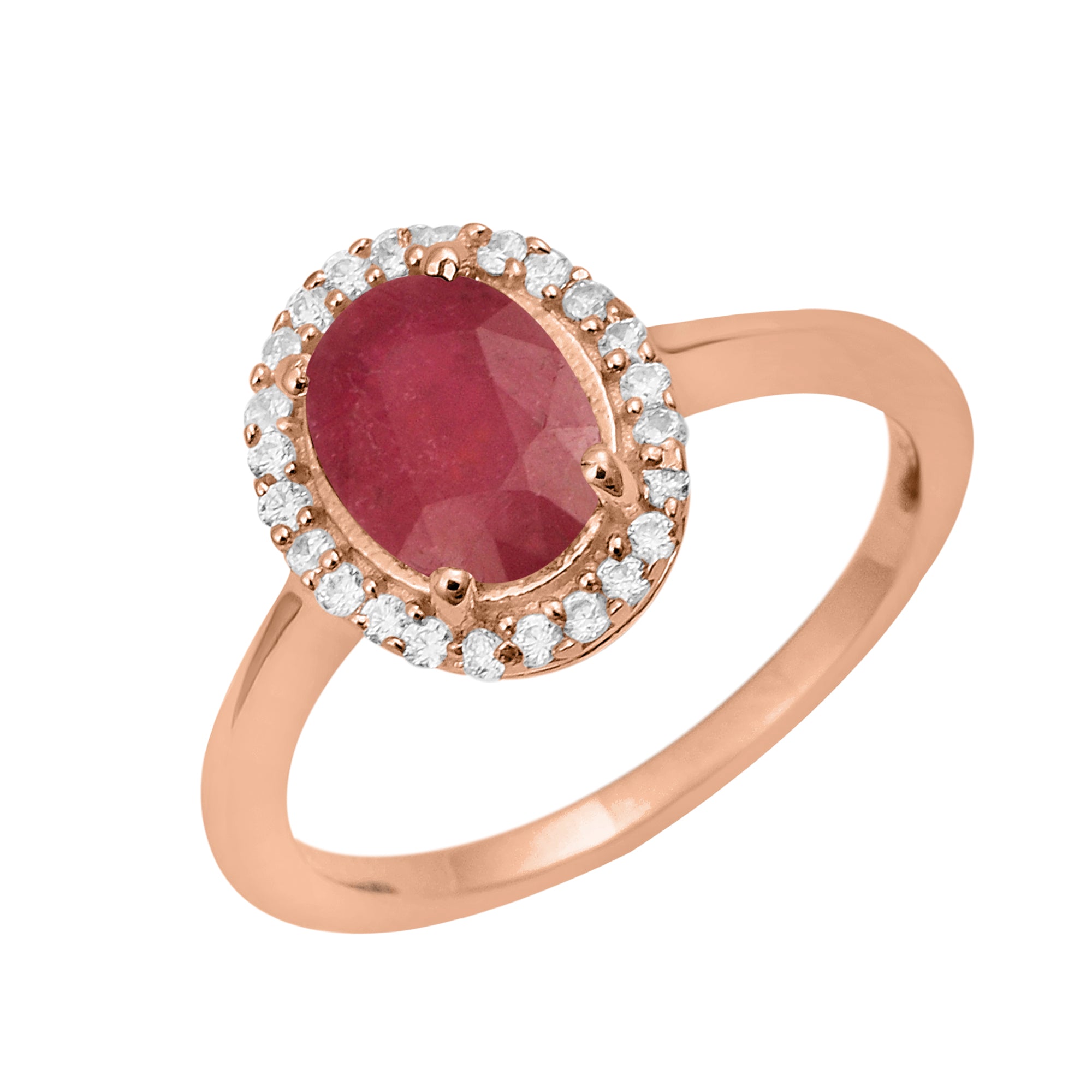 Ruby Oval Solitaire Halo Ring - Sterling Silver