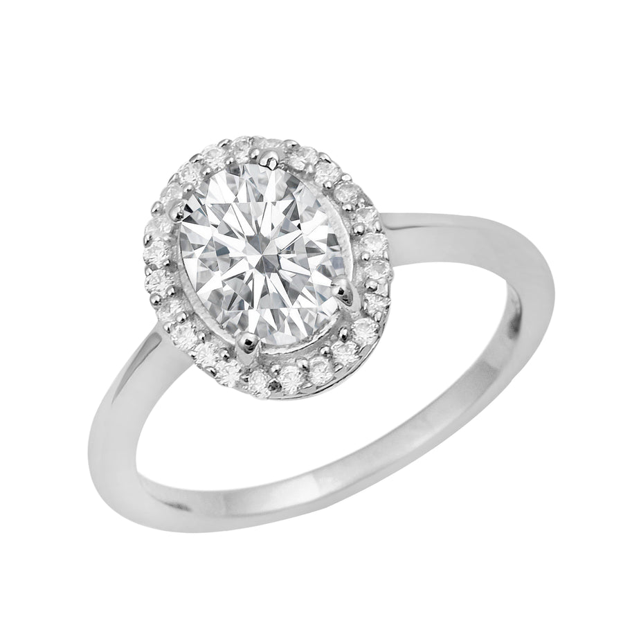 Moissanite Solitaire Halo Ring - Sterling Silver