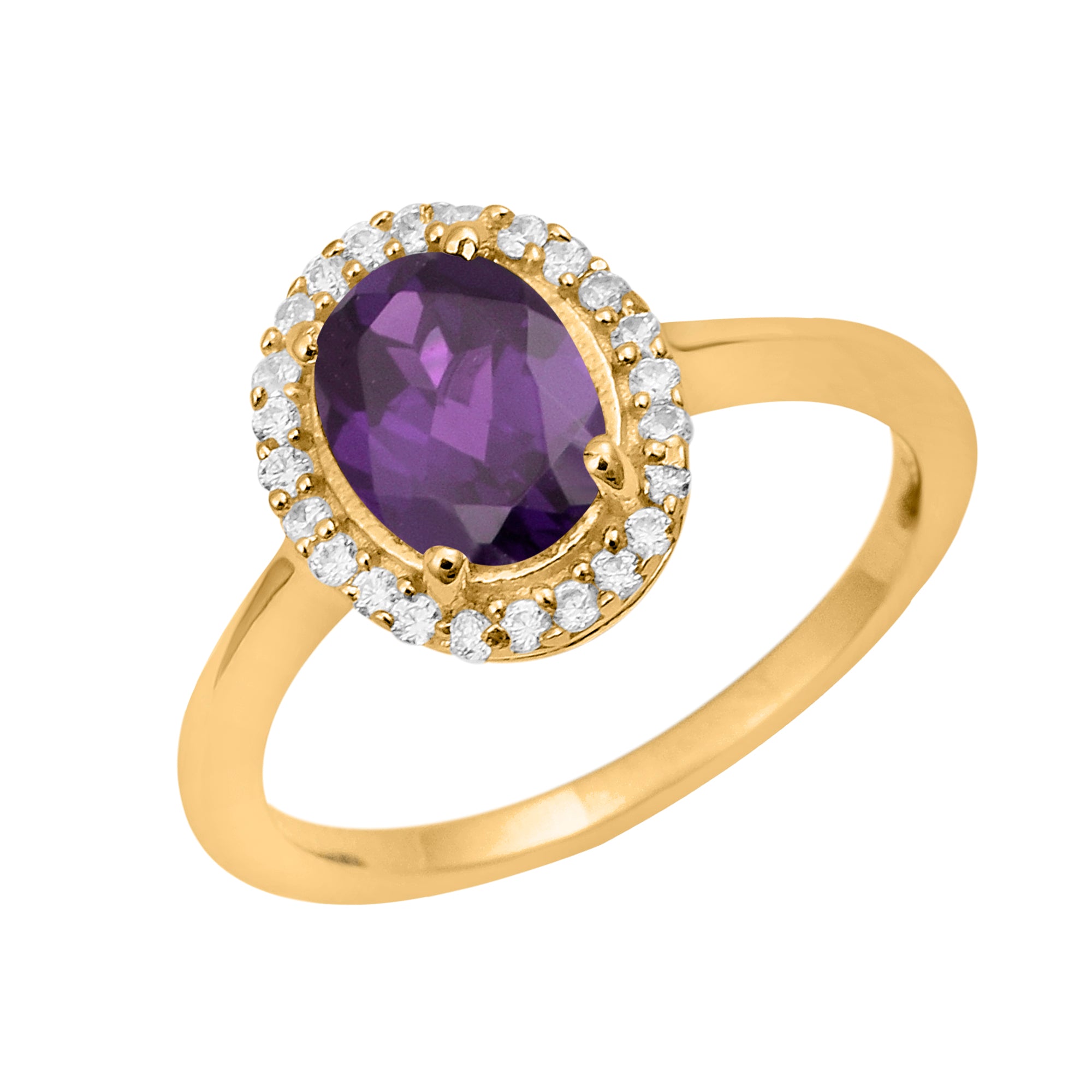 Amethyst Oval Solitaire Halo Ring - Sterling Silver