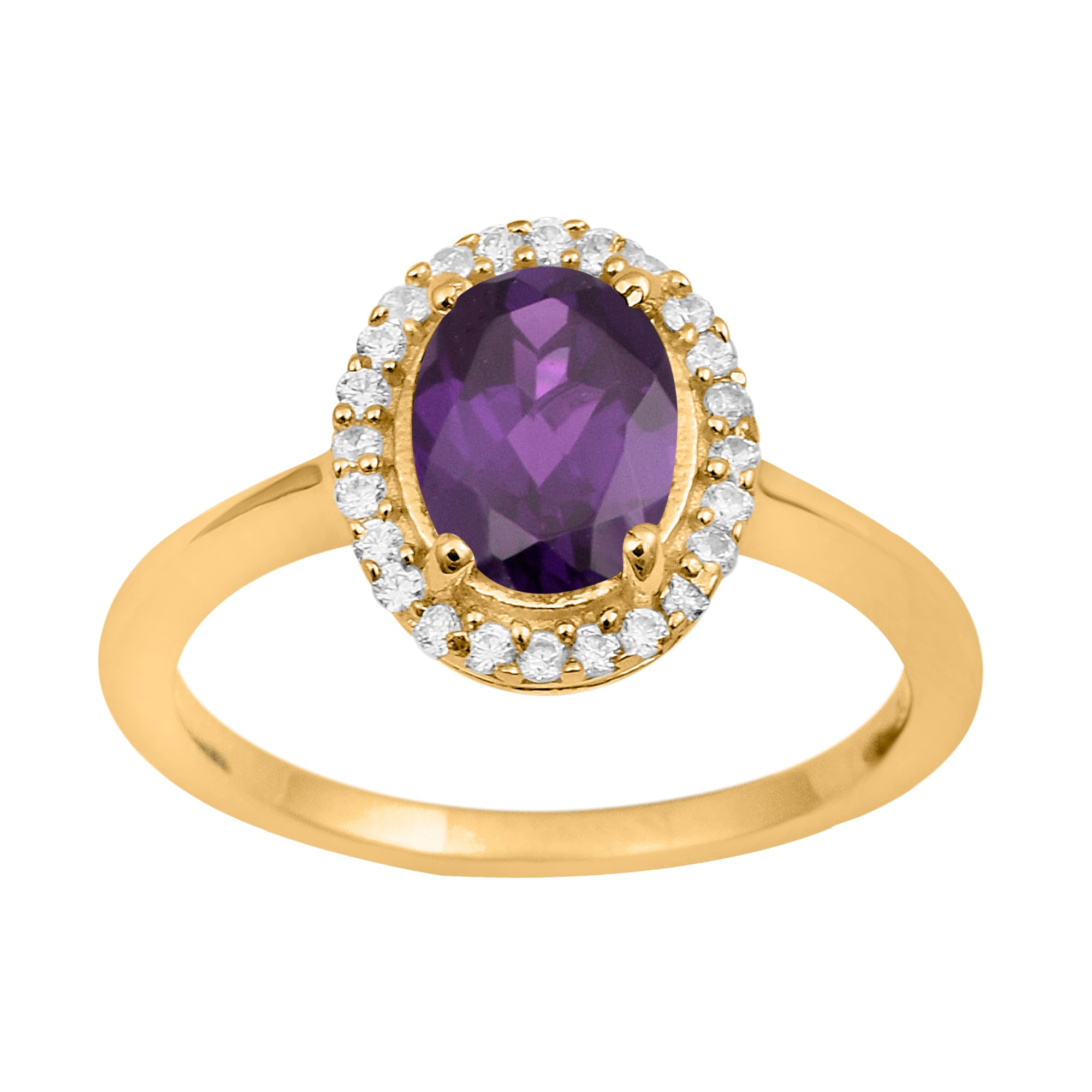 Amethyst Oval Solitaire Halo Ring - Sterling Silver