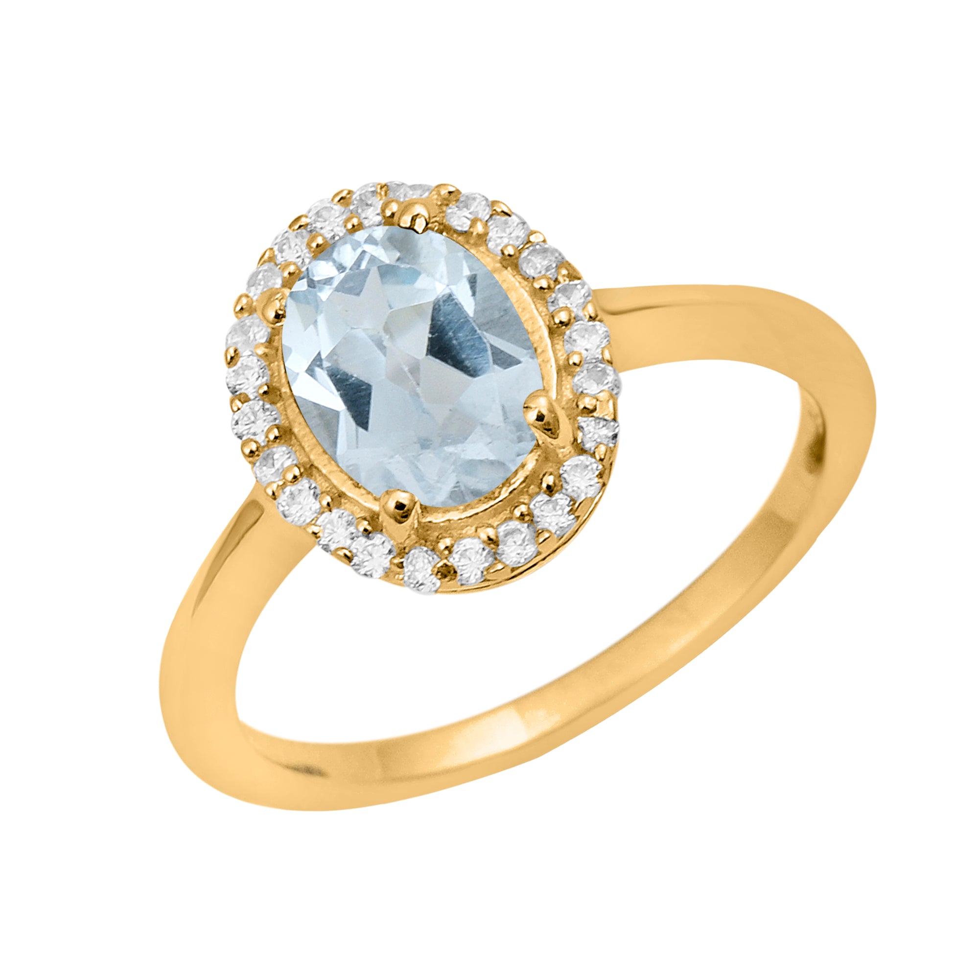 Aquamarine Oval Solitaire Halo Ring - Sterling Silver