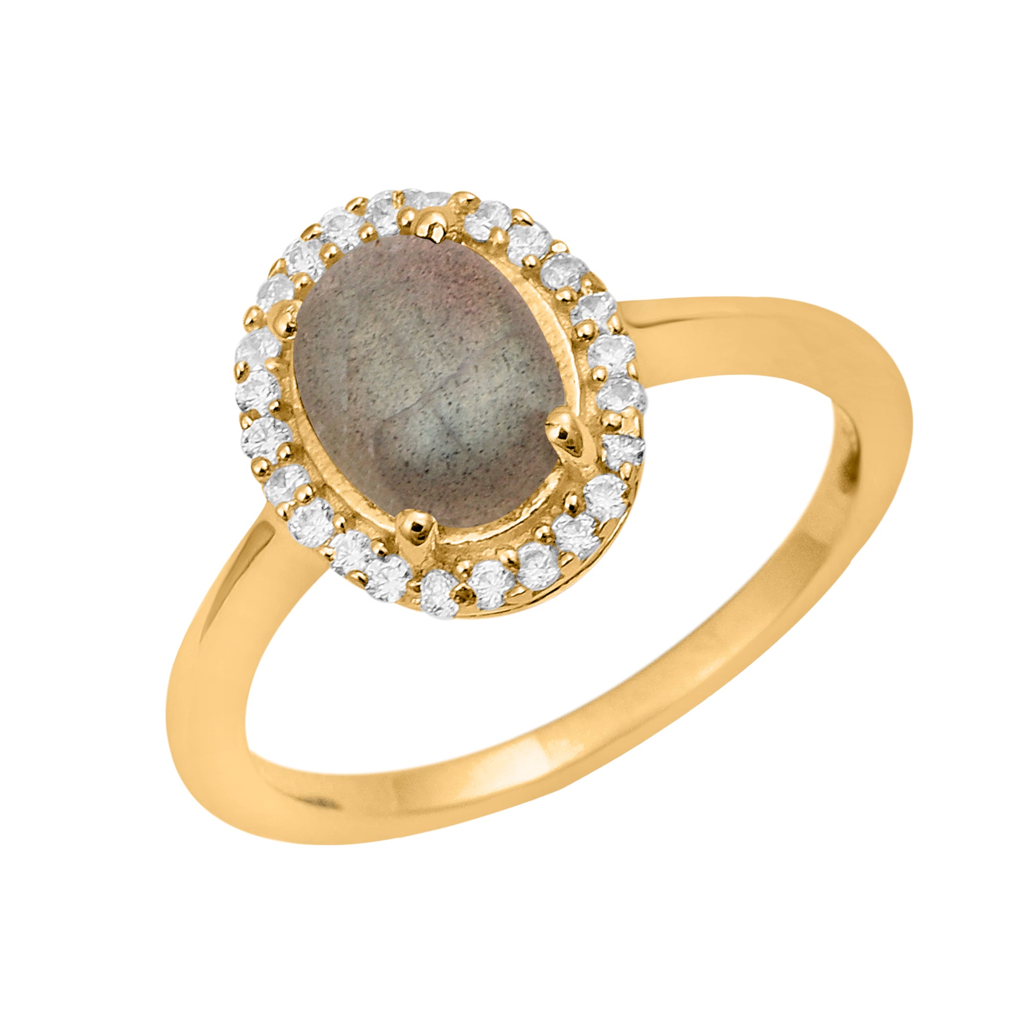 Labradorite Oval Solitaire Halo Ring - Sterling Silver