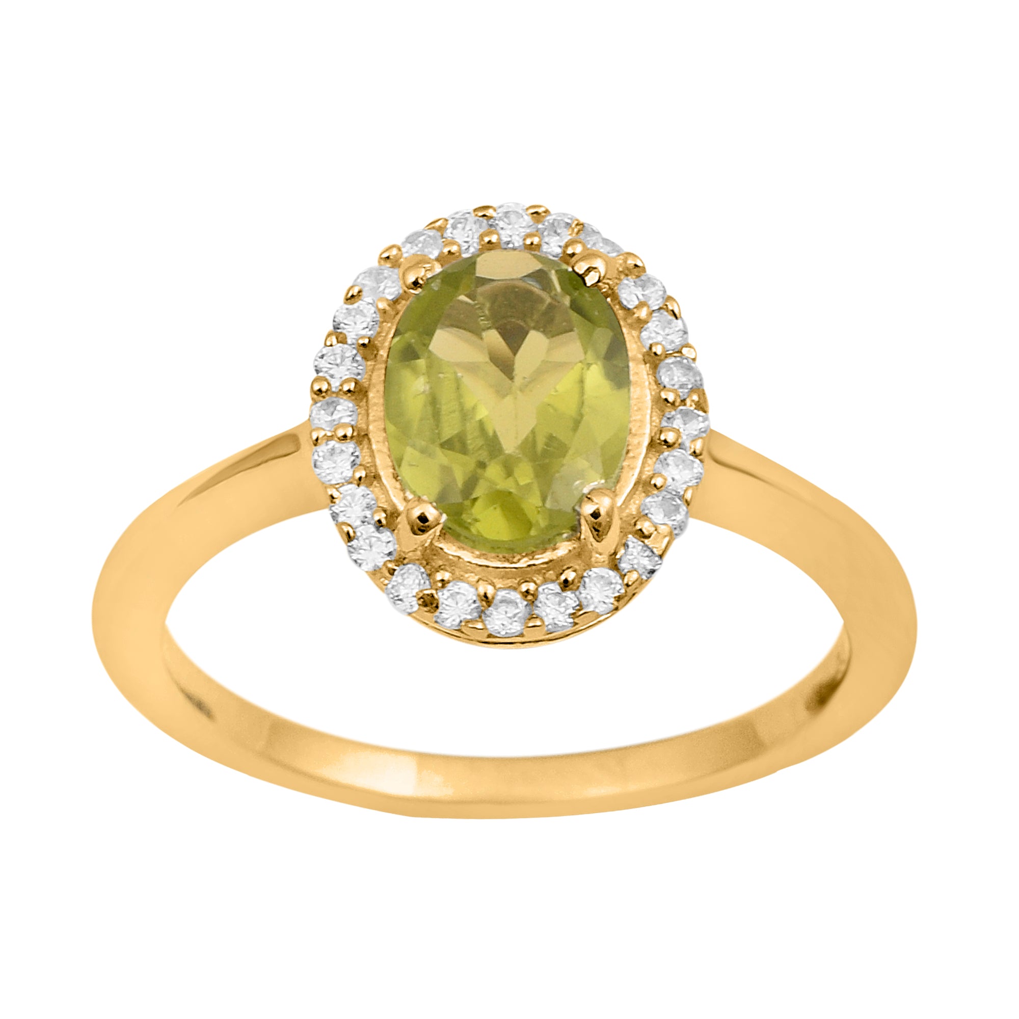 Peridot Oval Solitaire Halo Ring - Sterling Silver