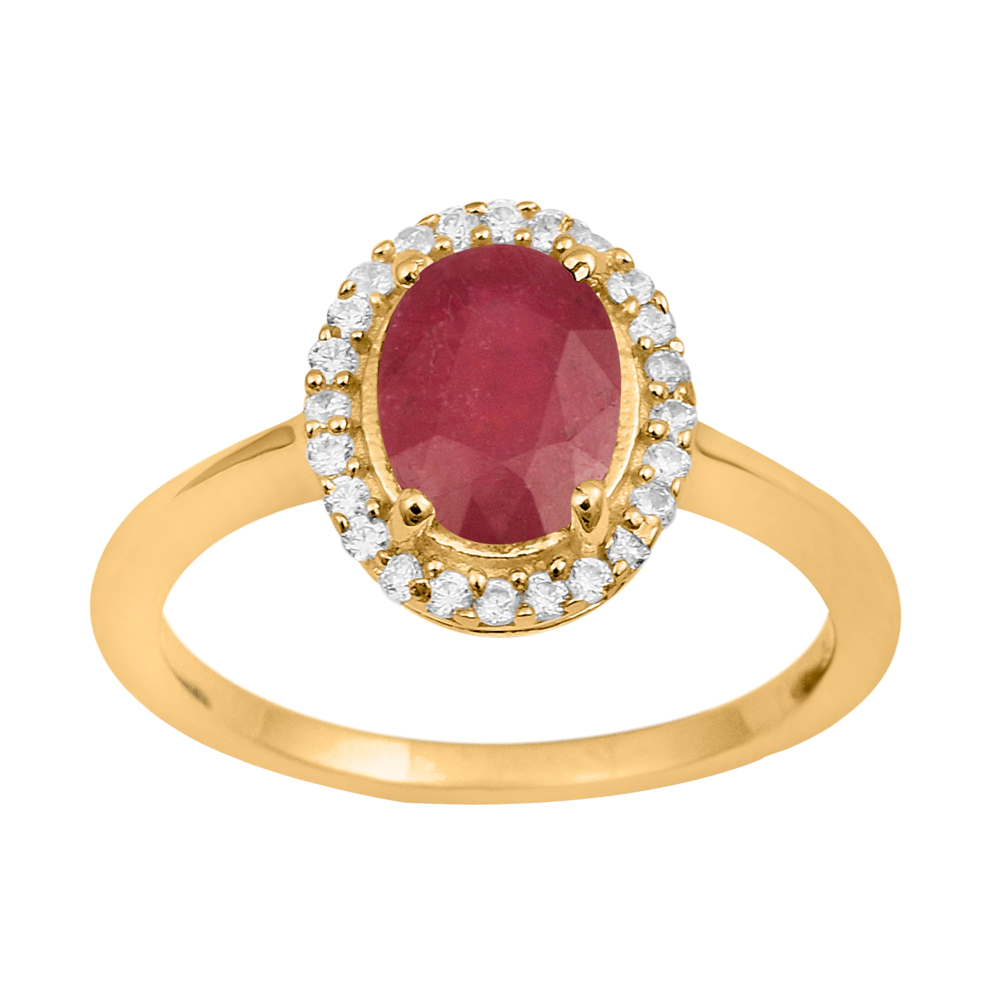 Ruby Oval Solitaire Halo Ring - Sterling Silver