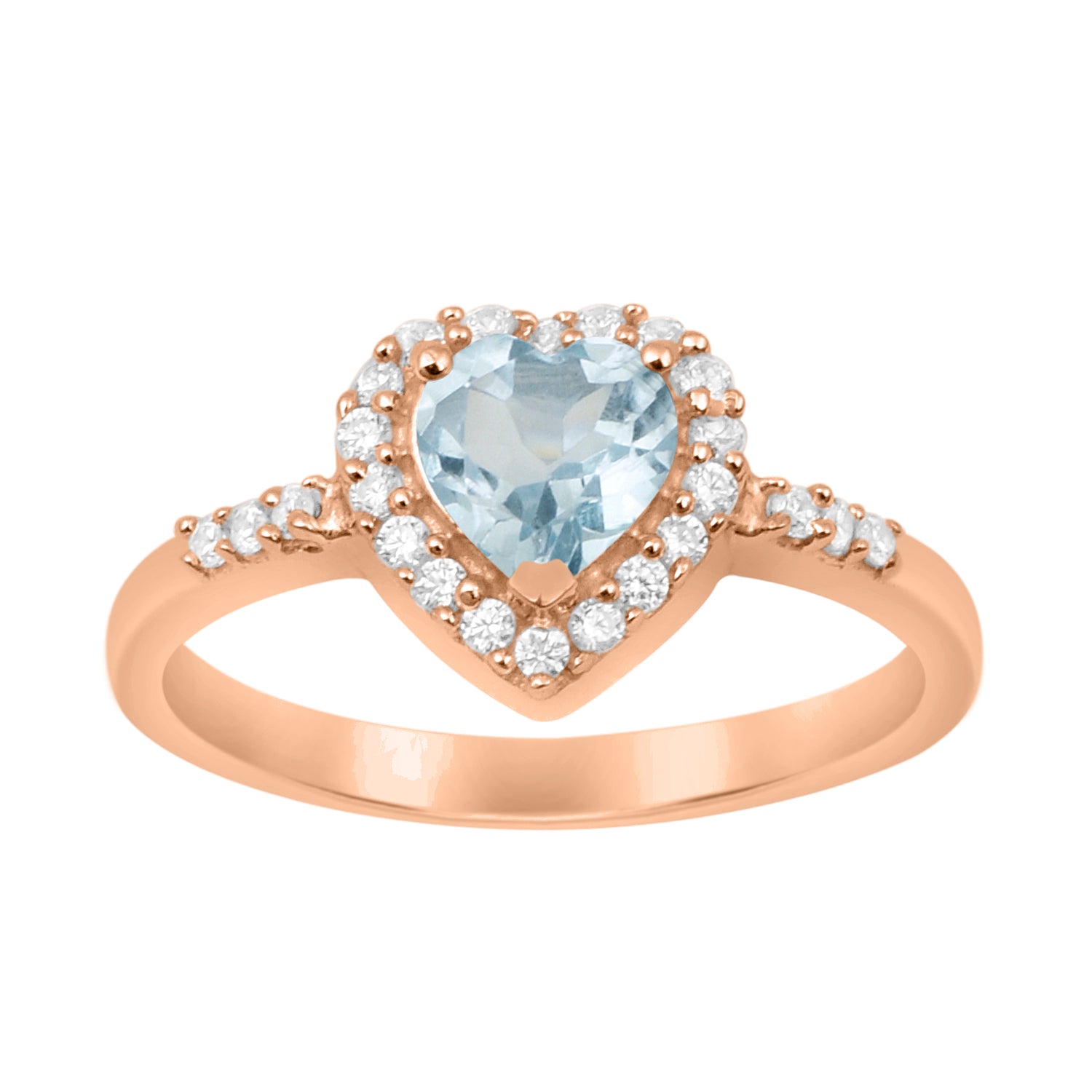 Blue Topaz Heart Shape Halo Ring - Sterling Silver