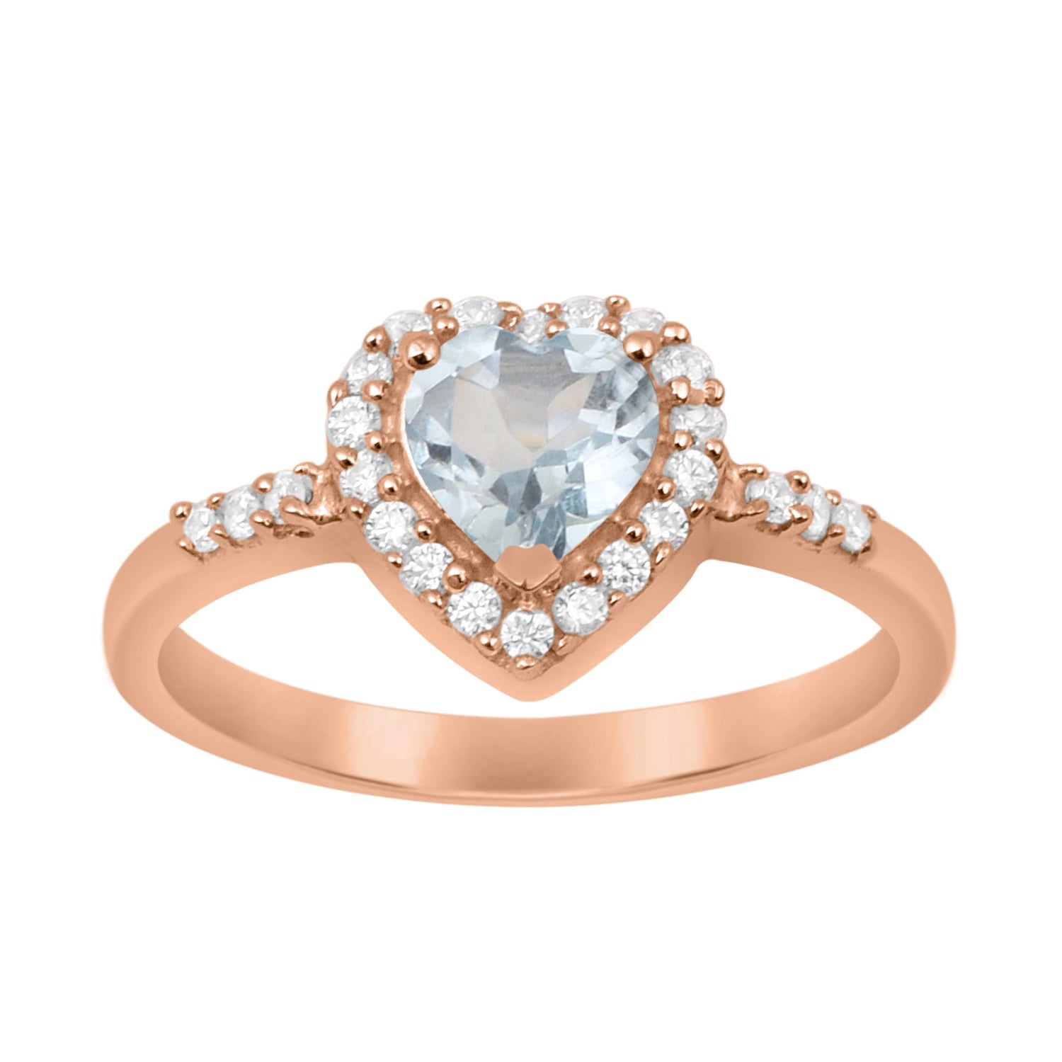 Blue Topaz Heart Shape Halo Ring - Sterling Silver