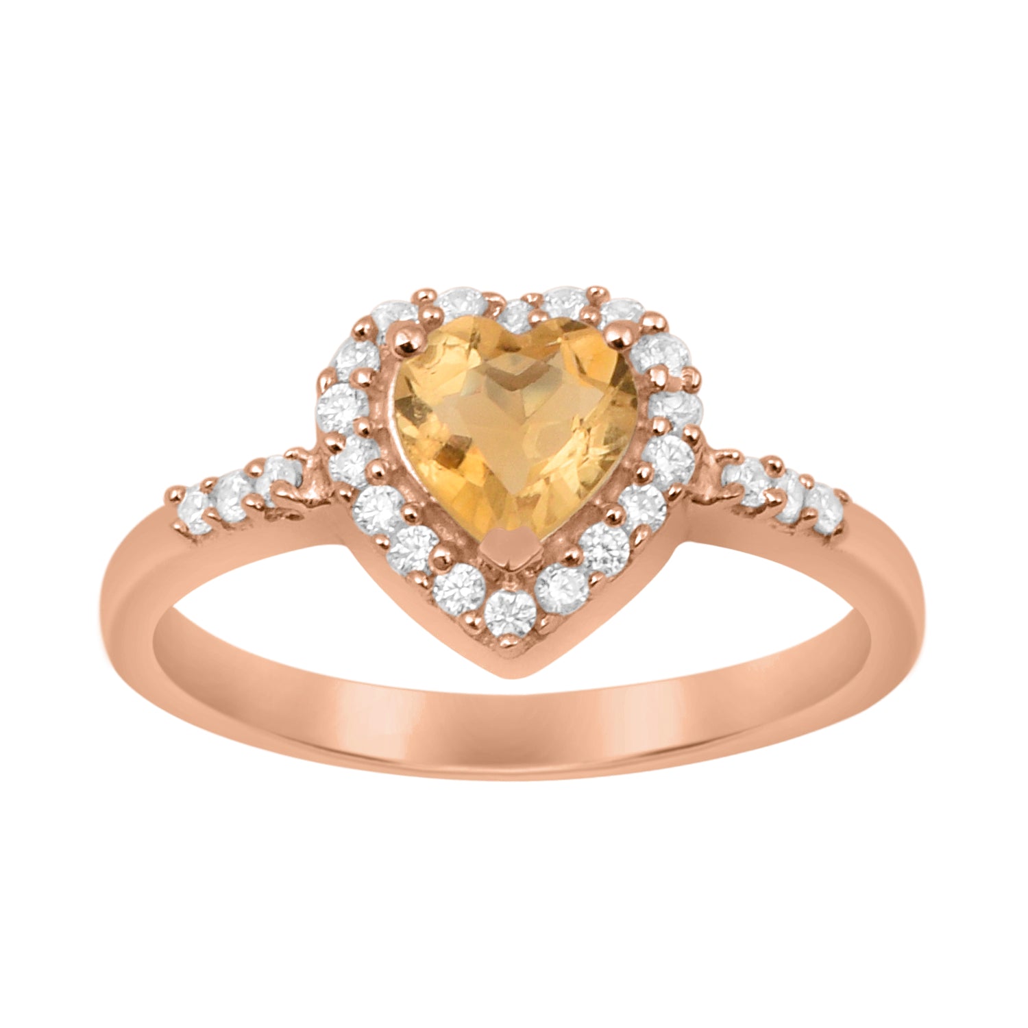 Citrine Heart Shape Halo Ring - Sterling Silver