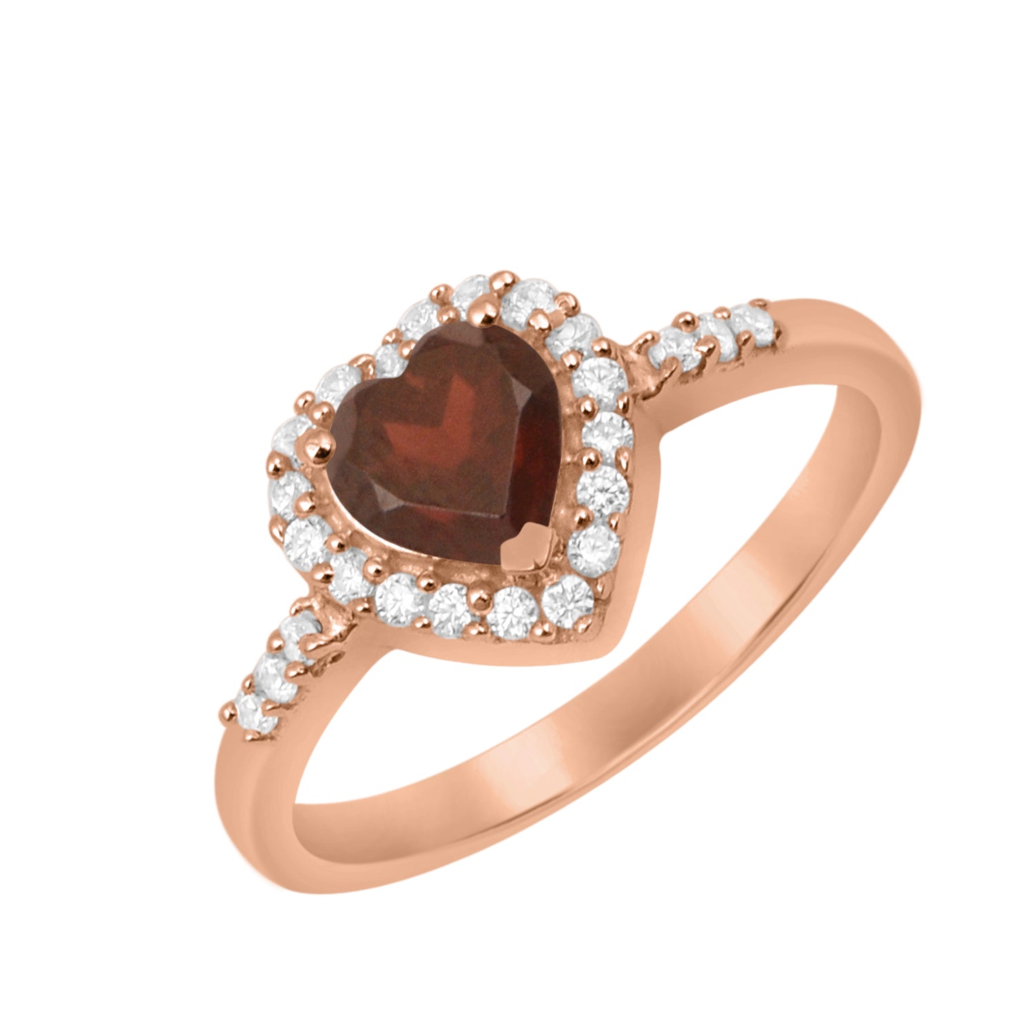 Garnet Heart Shape Halo Ring - Sterling Silver