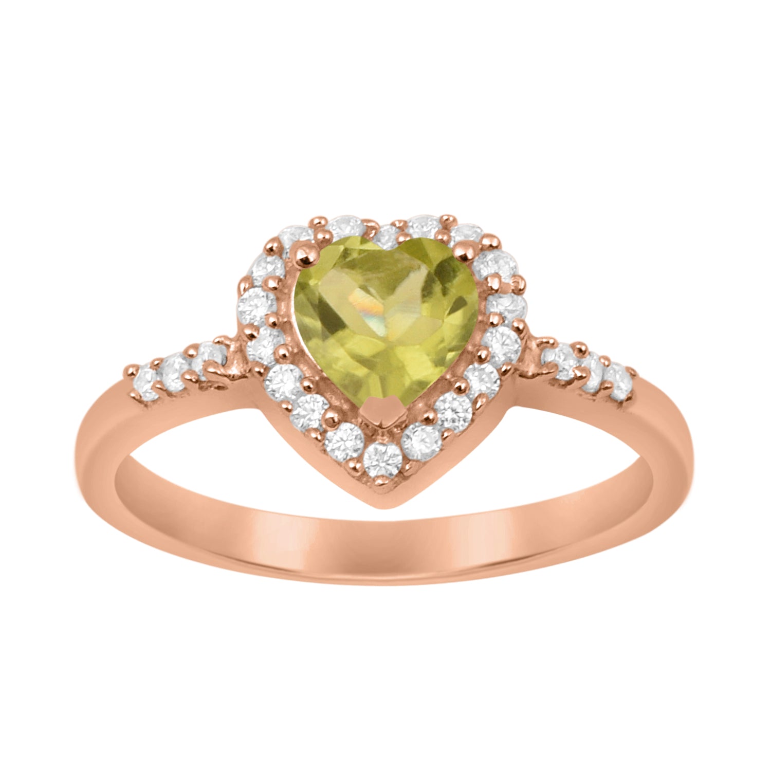 Peridot Heart Shape Halo Ring - Sterling Silver