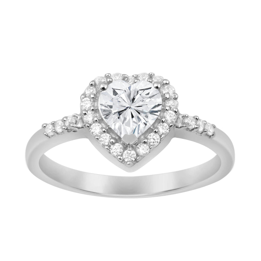 Moissanite Solitaire Halo Ring - Sterling Silver