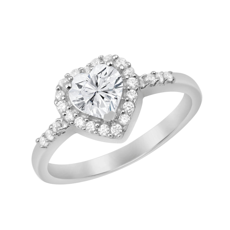 Moissanite Solitaire Halo Ring - Sterling Silver