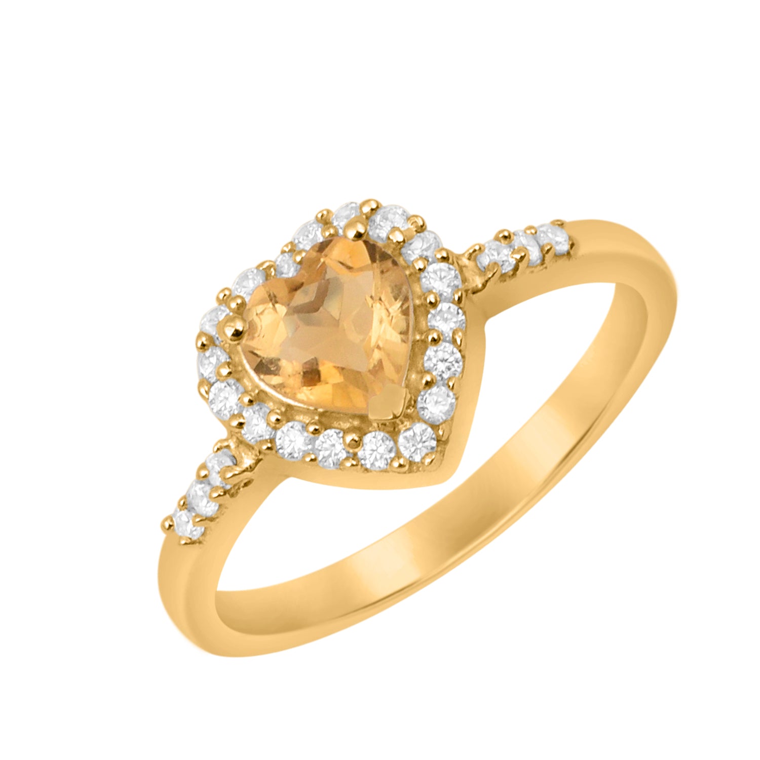 Citrine Heart Shape Halo Ring - Sterling Silver