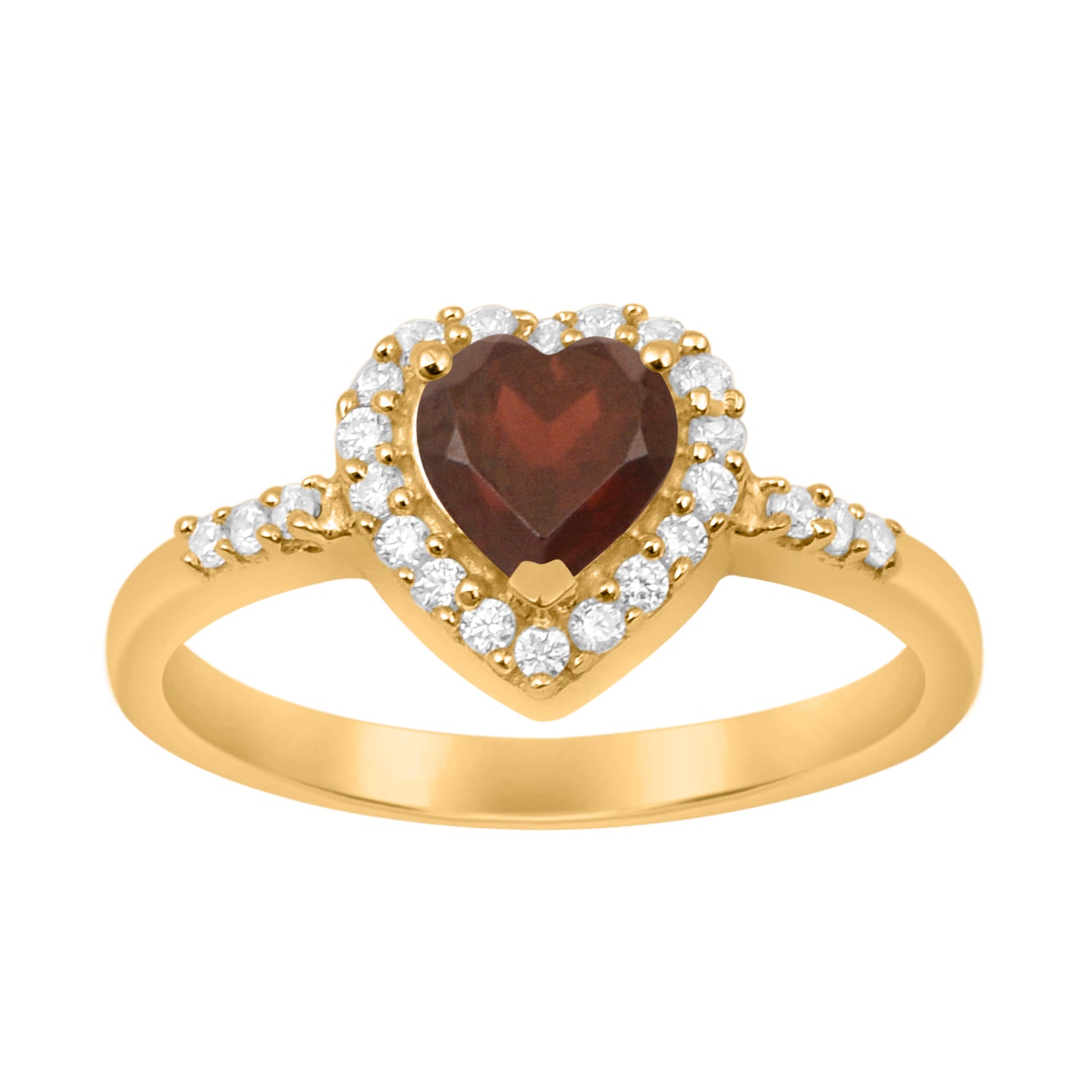 Garnet Heart Shape Halo Ring - Sterling Silver