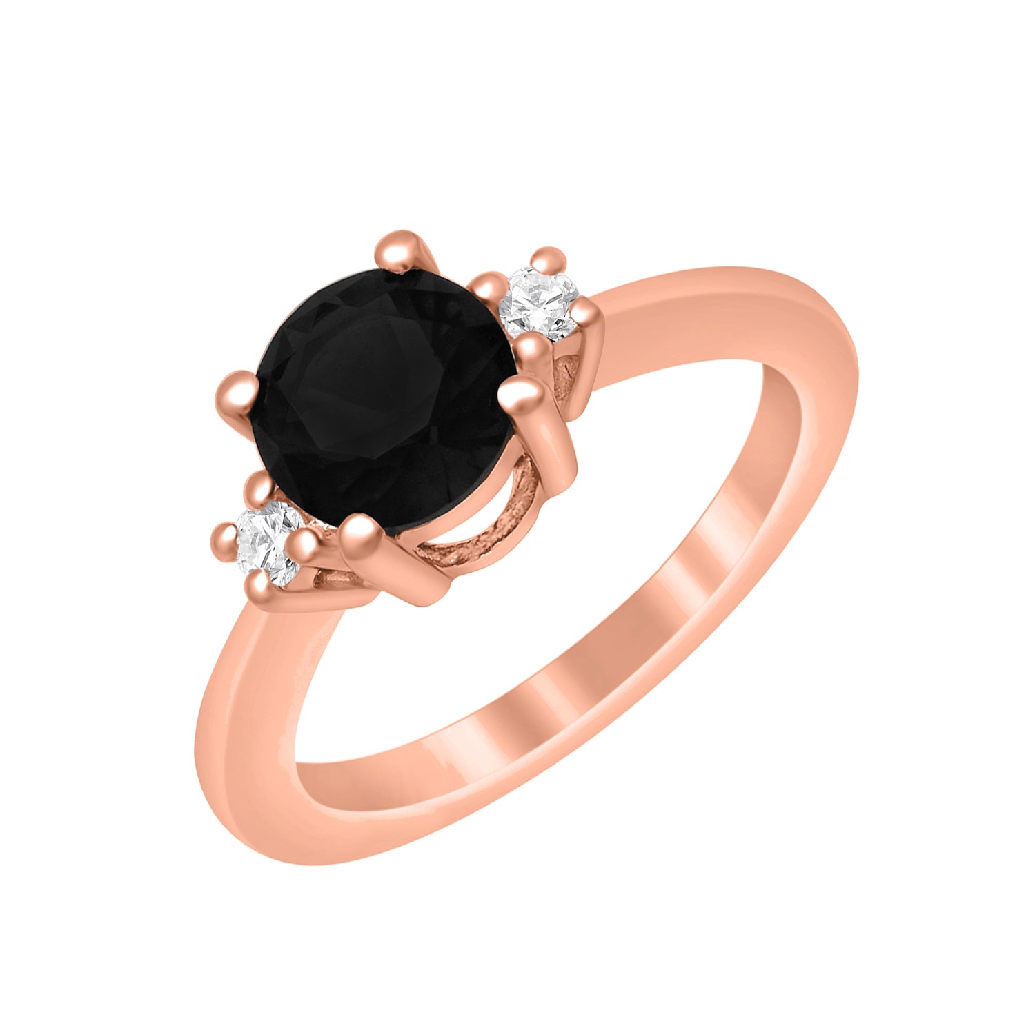 Black Spinel Classic Three Stone Ring - Sterling Silver