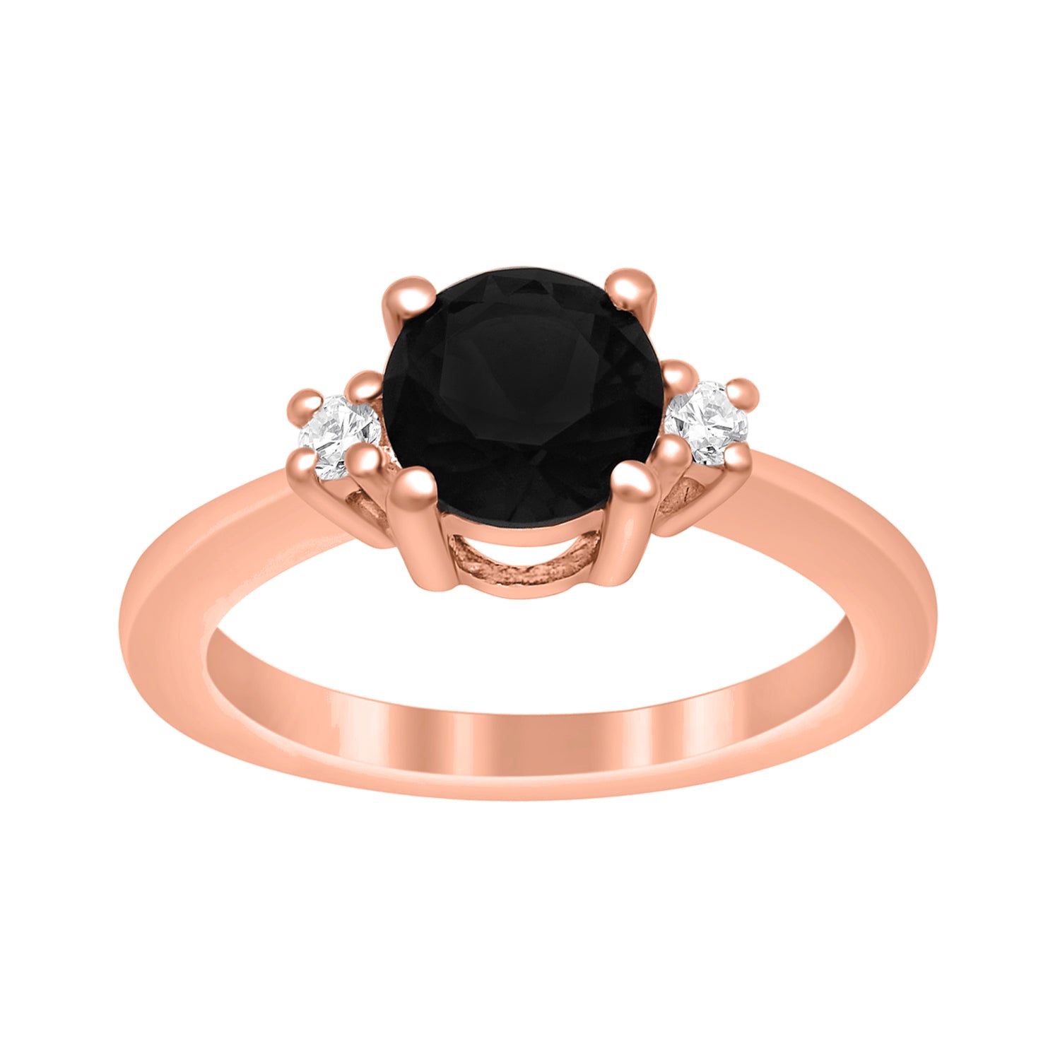 Black Spinel Classic Three Stone Ring - Sterling Silver